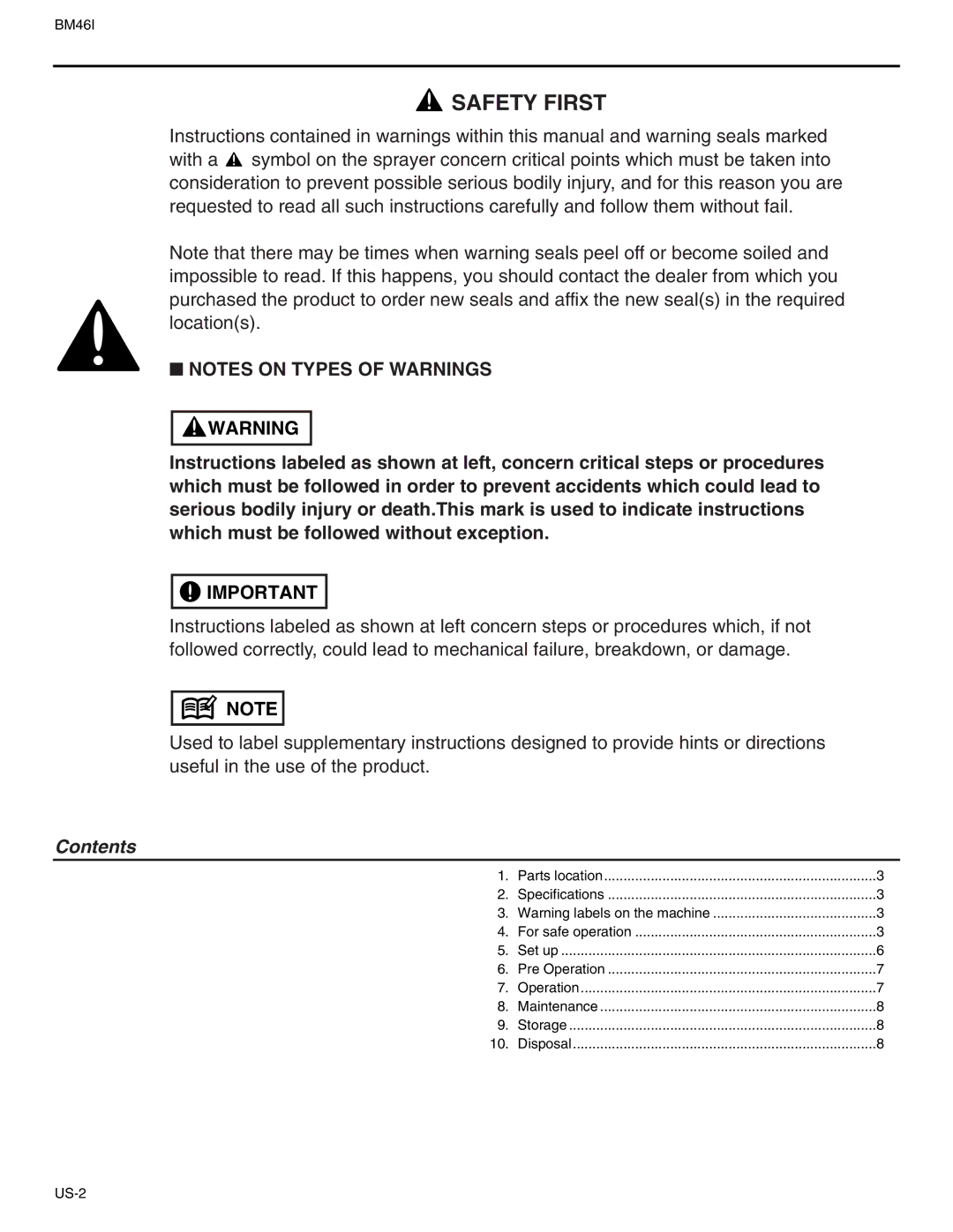 RedMax BM46I manual Safety First, Contents 