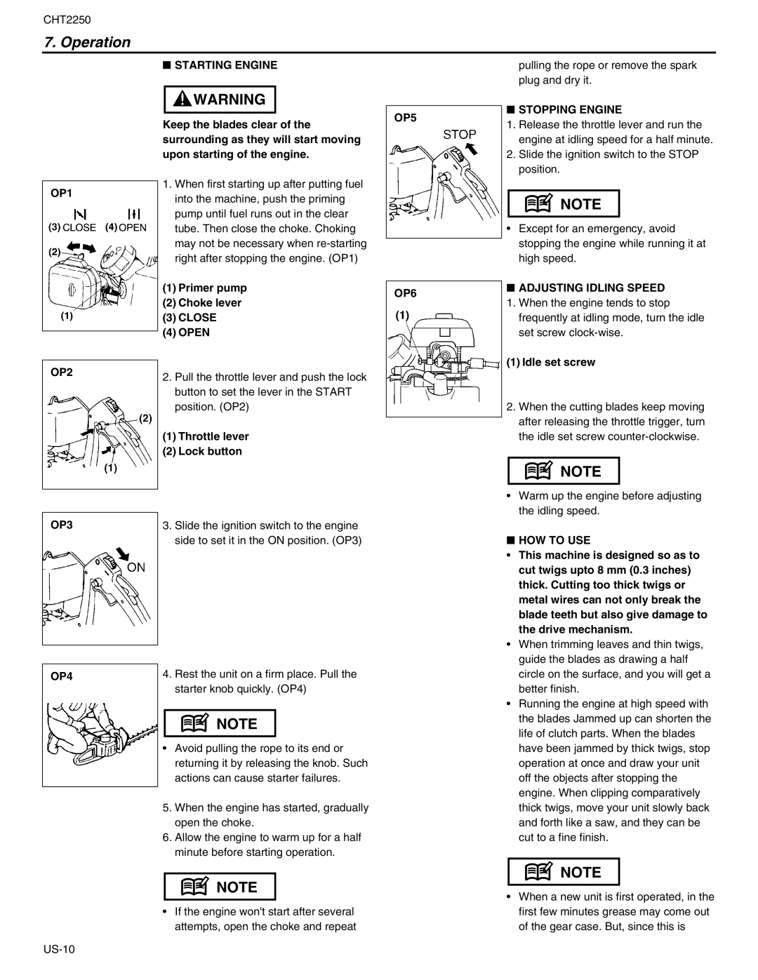 RedMax CHT2250 manual Operation 