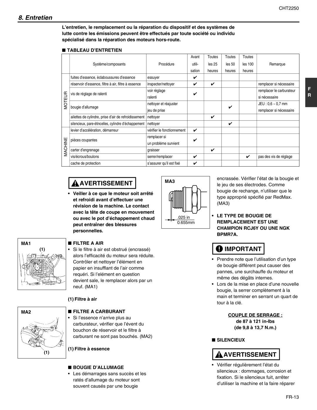 RedMax CHT2250 manual Entretien 