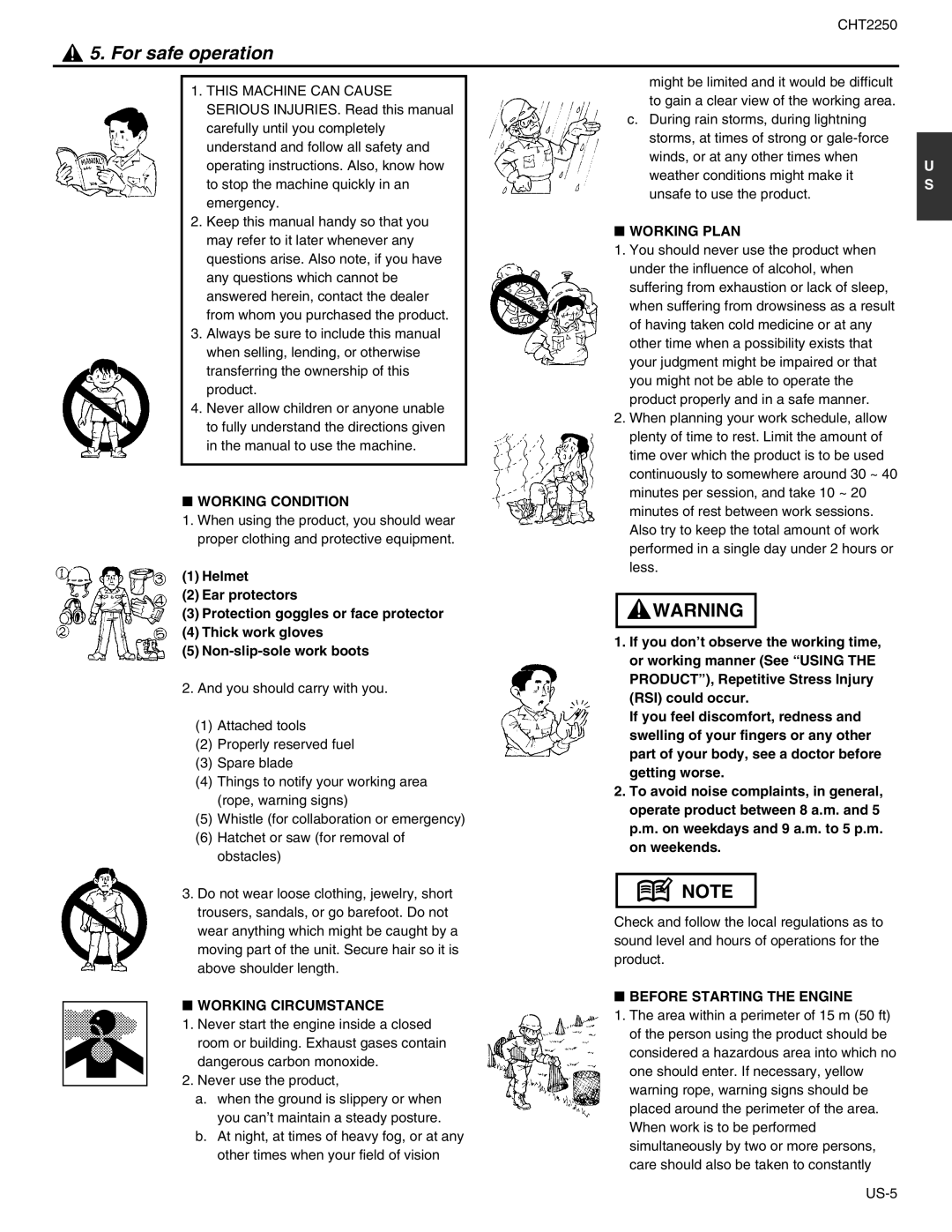 RedMax CHT2250 manual For safe operation, Working Plan, Working Condition, Working Circumstance, Before Starting the Engine 