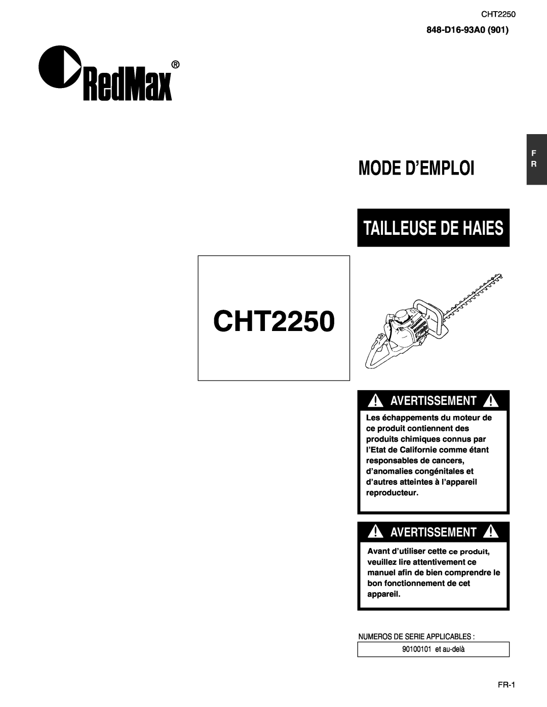 RedMax CHT2250 manual Mode D’Emploi, Tailleuse De Haies, Avertissement, 848-D16-93A0 