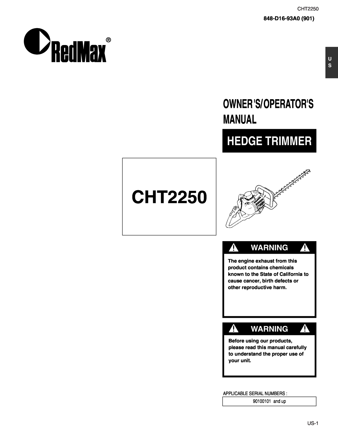 RedMax CHT2250 manual Hedge Trimmer, Manual, Owners/Operators, 848-D16-93A0 