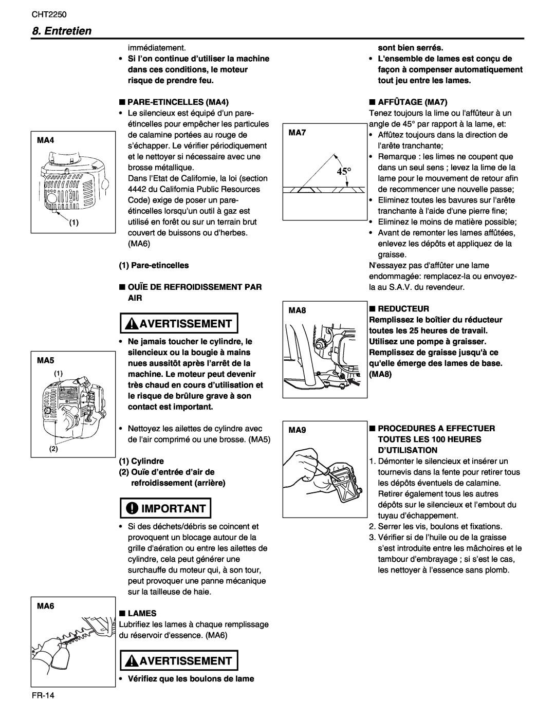 RedMax CHT2250 manual Entretien, Avertissement, FR-14 