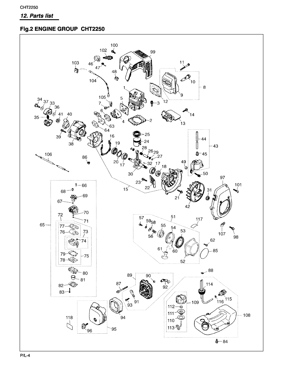 RedMax manual ENGINE GROUP CHT2250, Parts list 