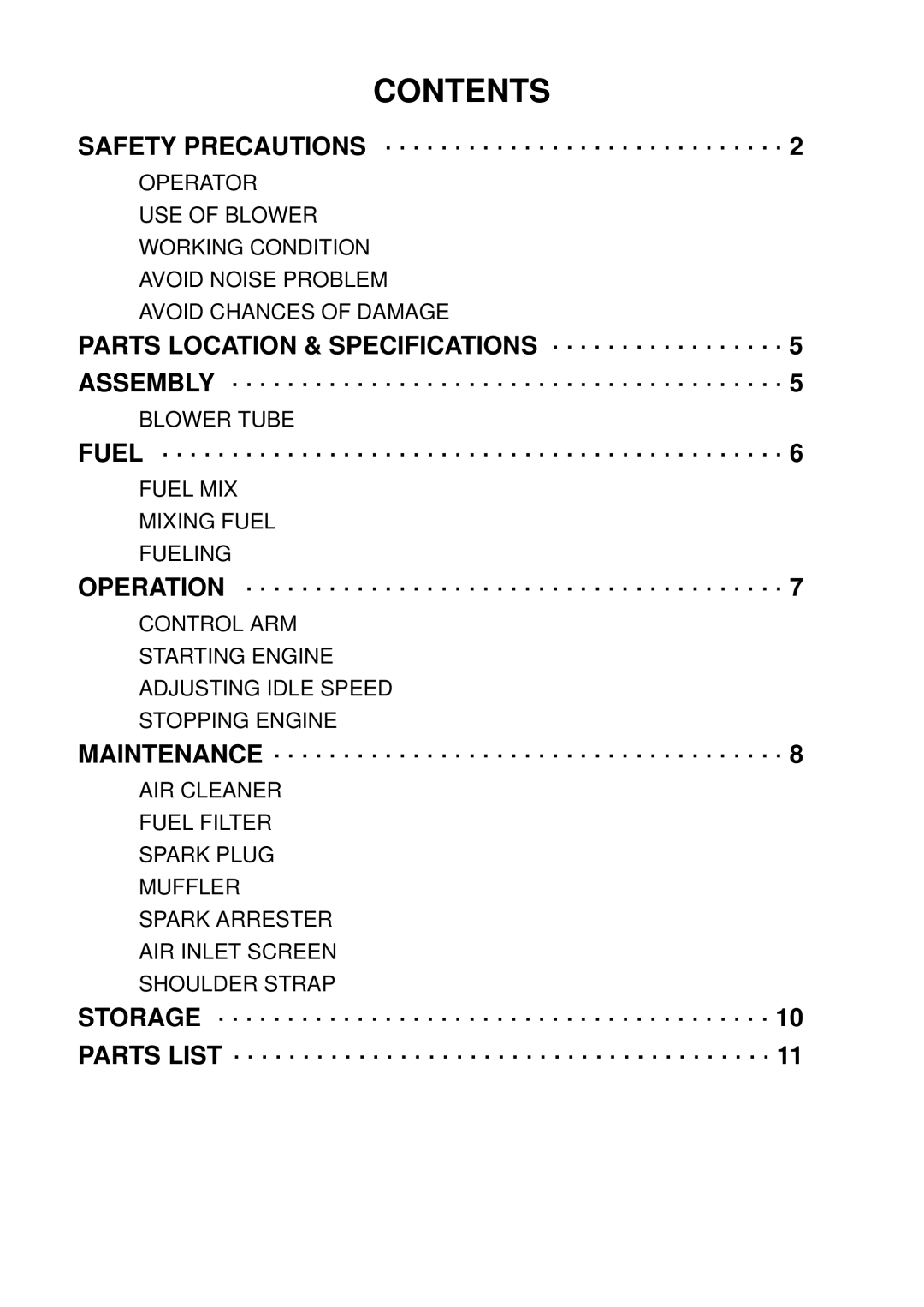 RedMax EB4300 manual Contents 