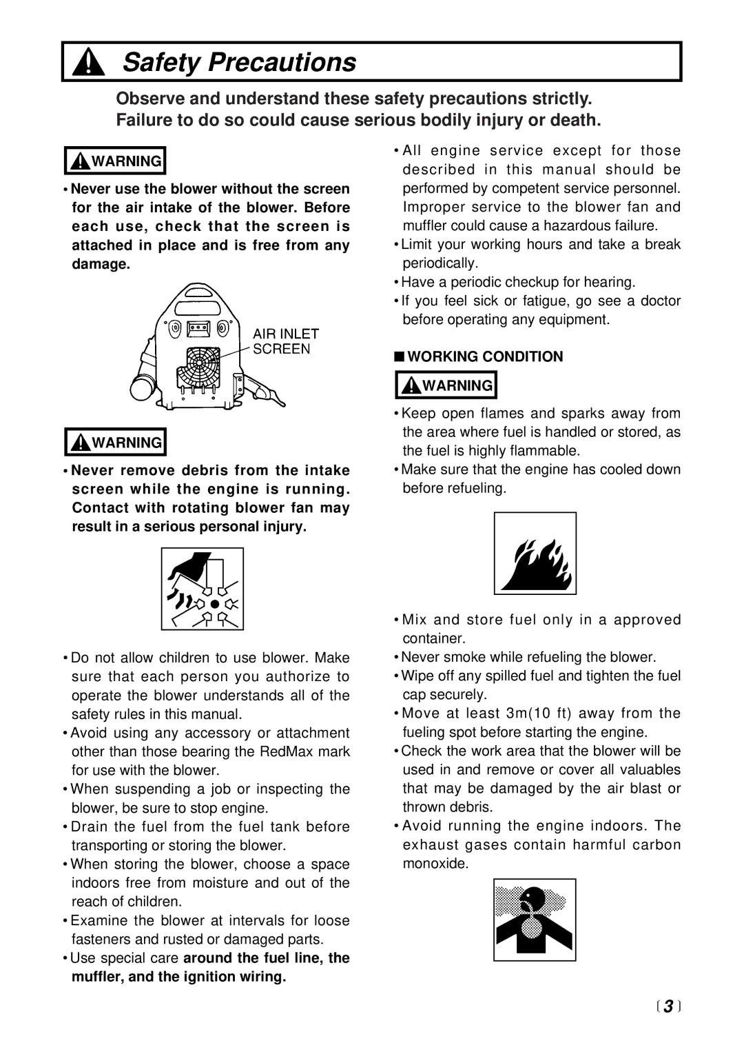 RedMax EB4300 manual Working Condition Warning 