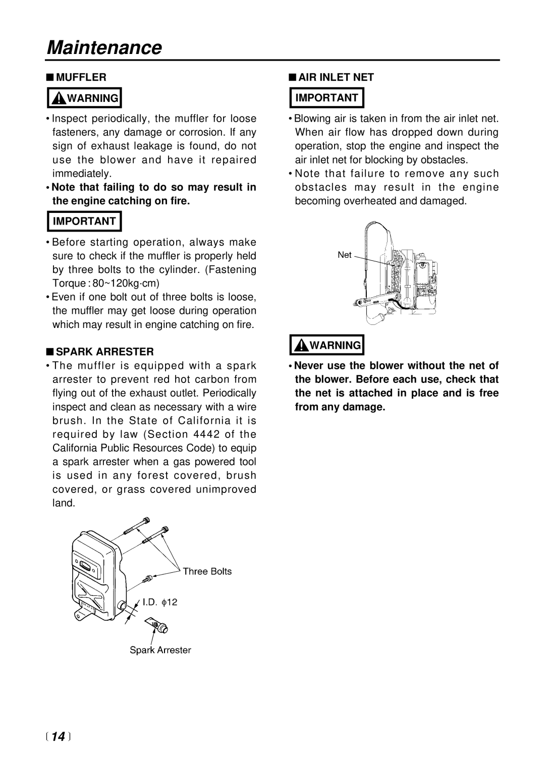 RedMax EB4400 manual Muffler, Spark Arrester, AIR Inlet NET Important 