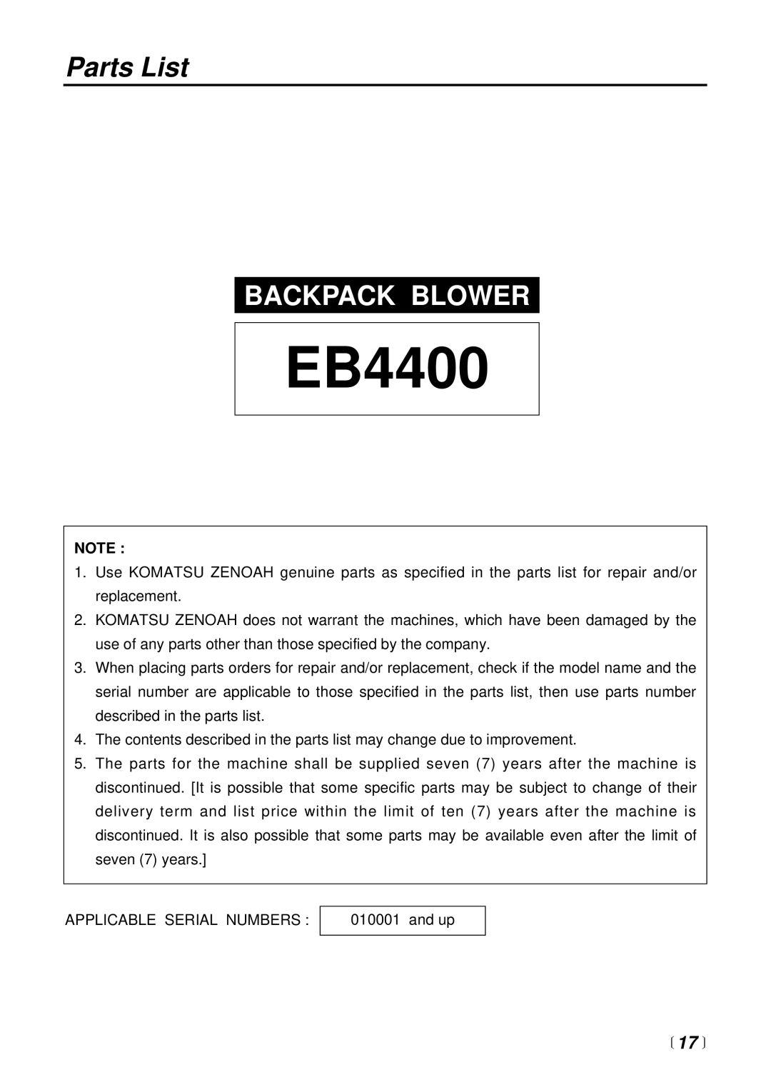 RedMax EB4400 manual Parts List 