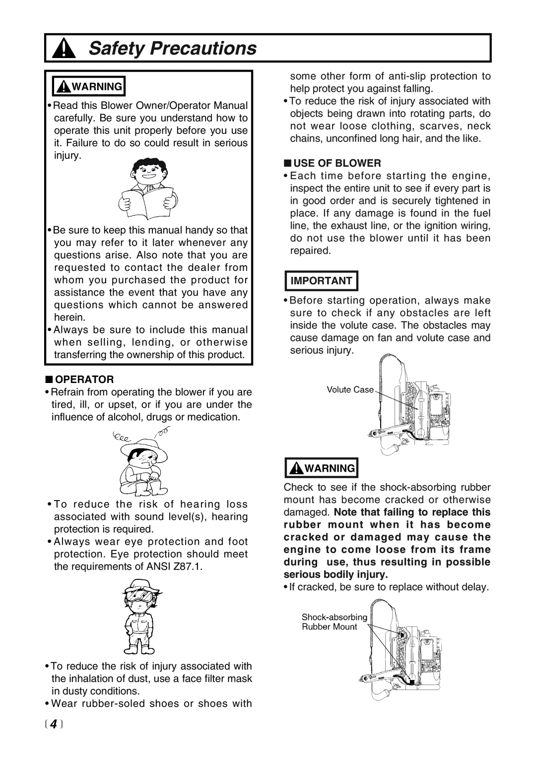 RedMax EB4401 manual Safety Precautions, 4 , Operator, Use Of Blower 