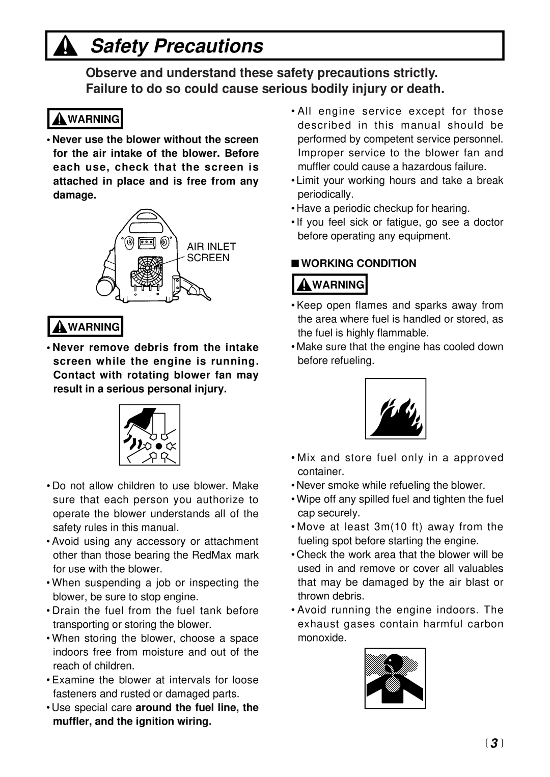 RedMax EB6200 manual Working Condition Warning 