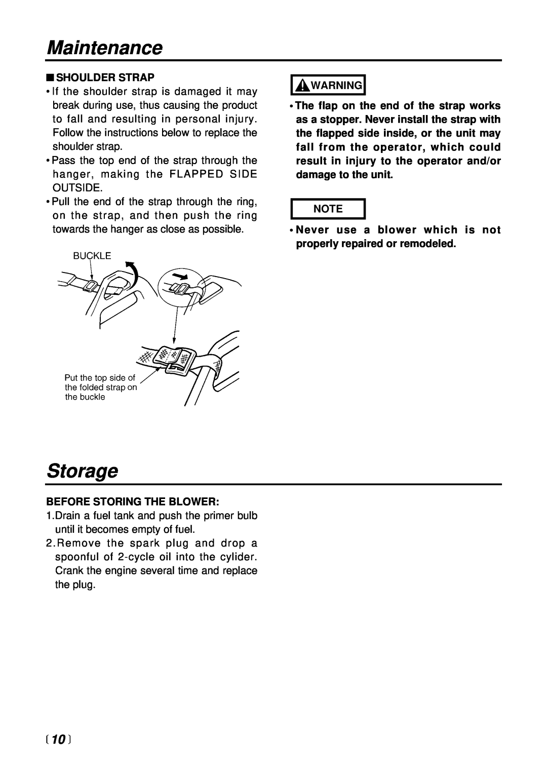 RedMax EB6200 manual Storage, Maintenance, 10  