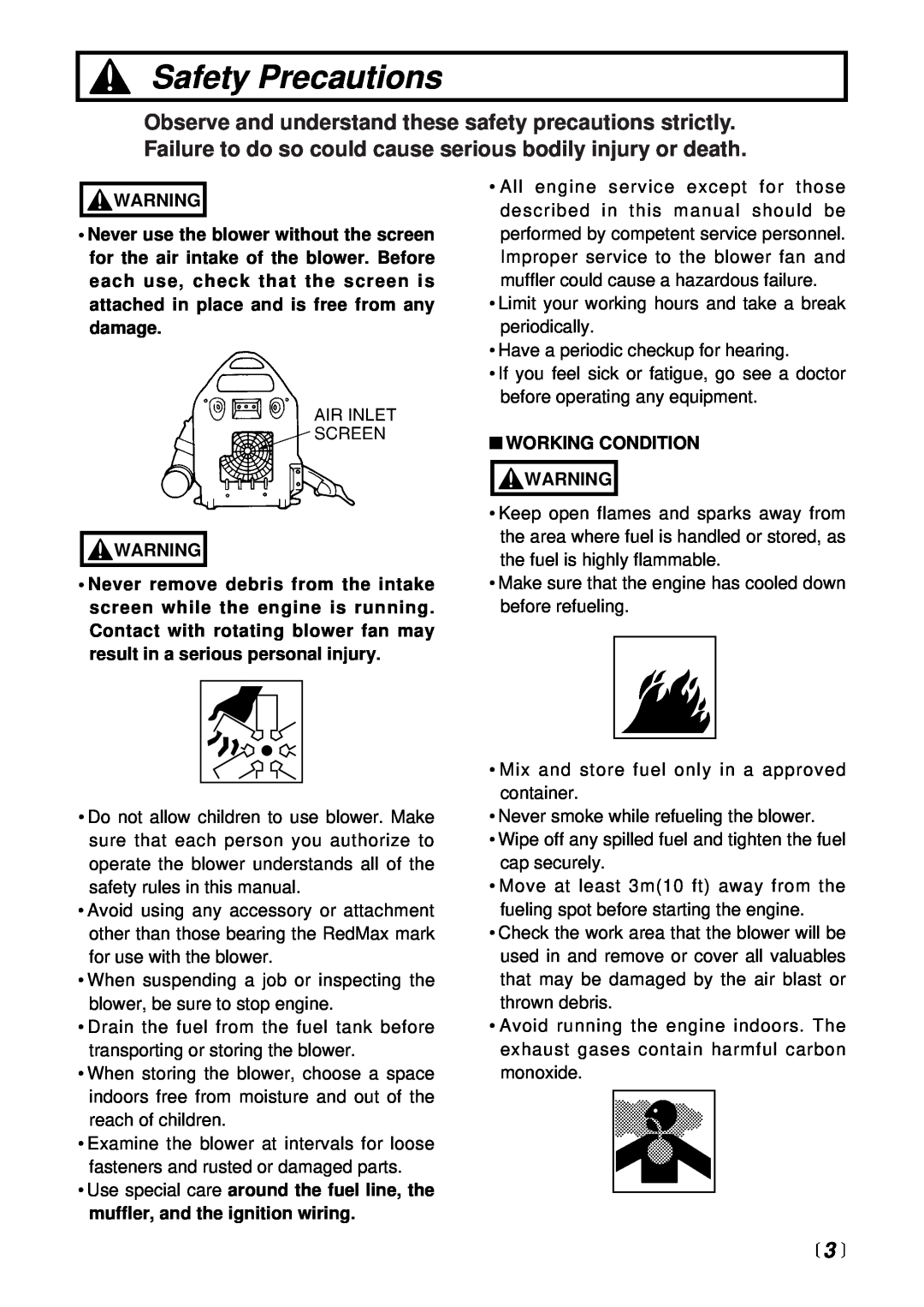RedMax EB6200 manual Safety Precautions, 3  