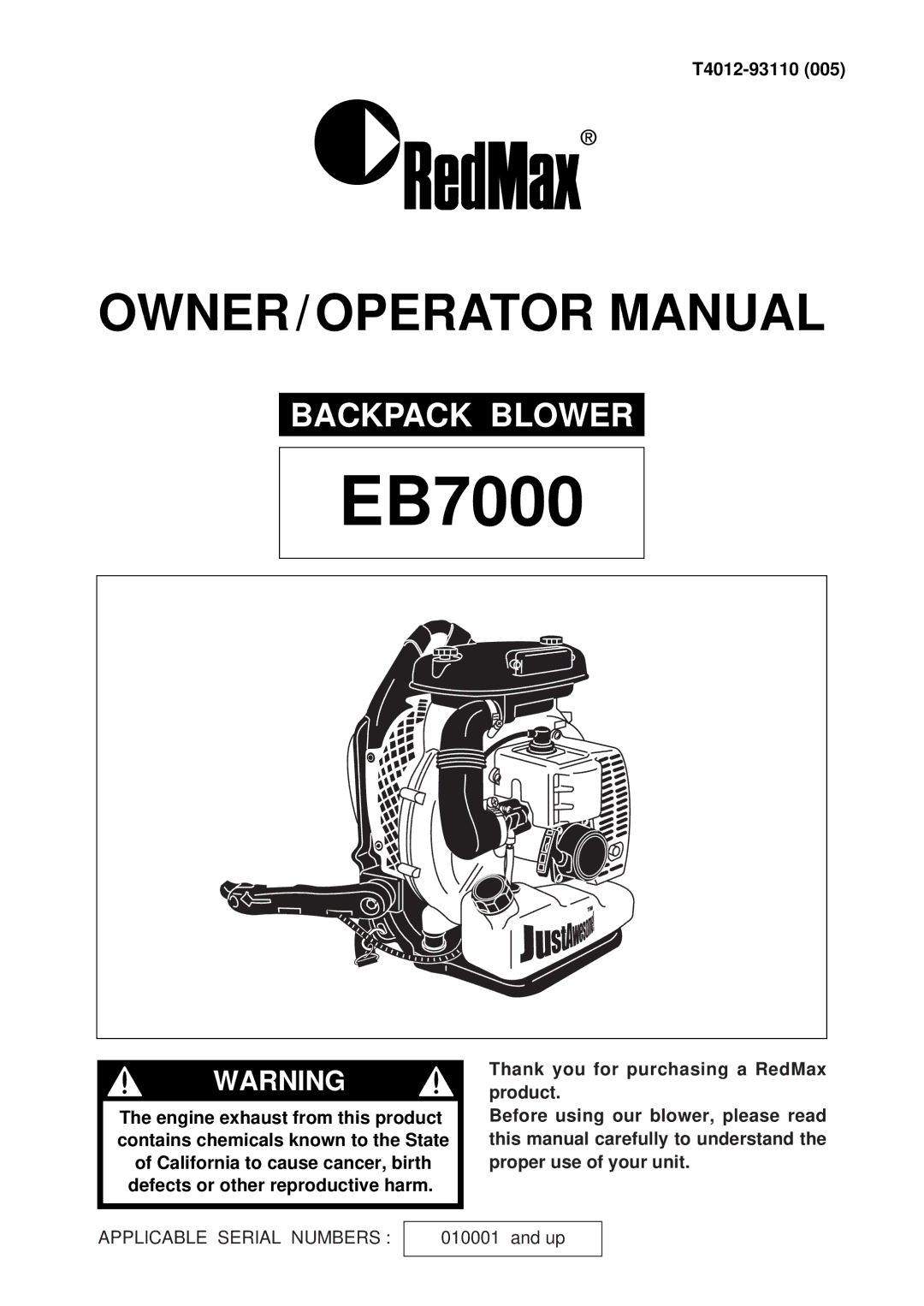 RedMax EB7000 manual 