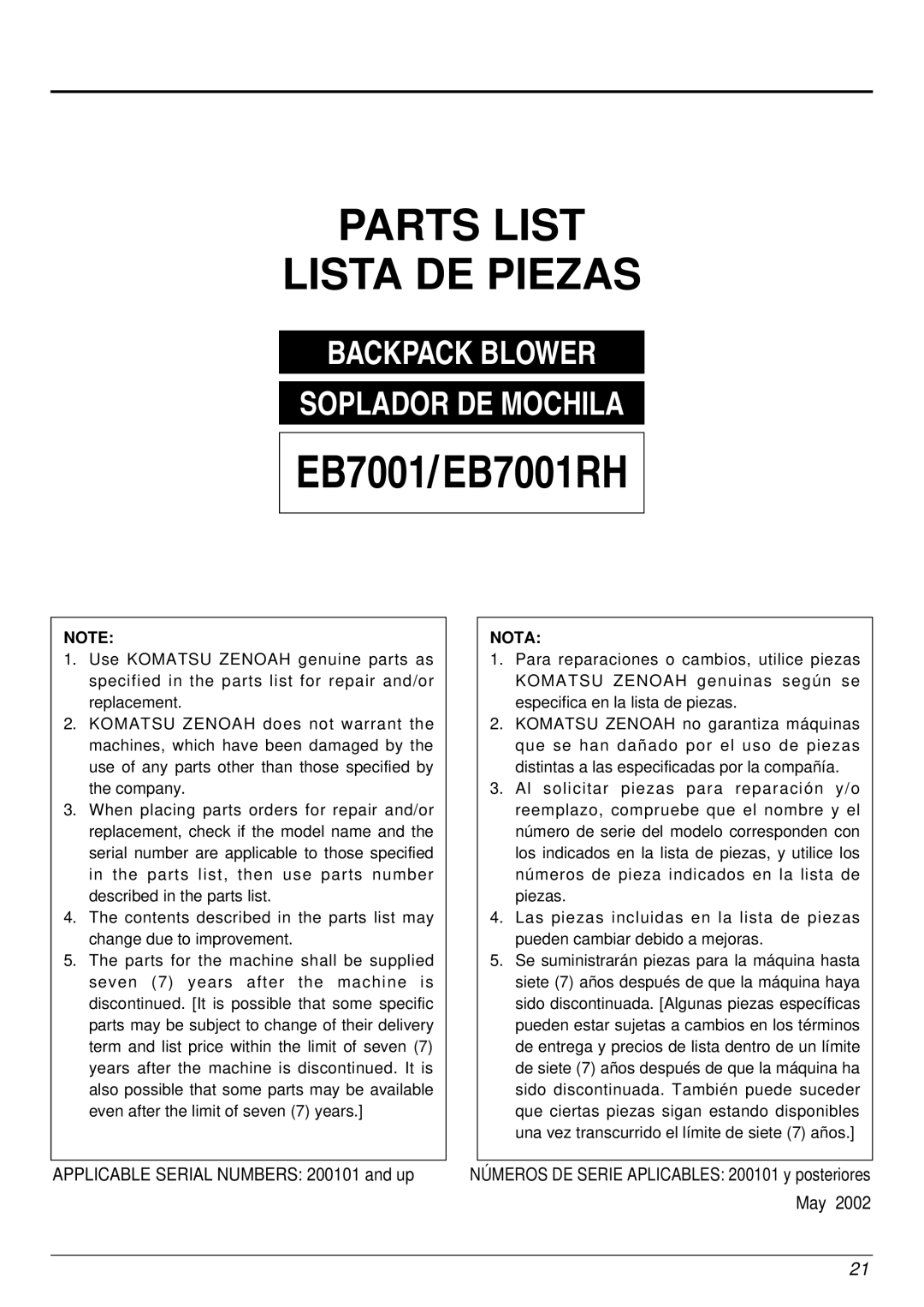 RedMax EB7001RH manual Parts List Lista DE Piezas 