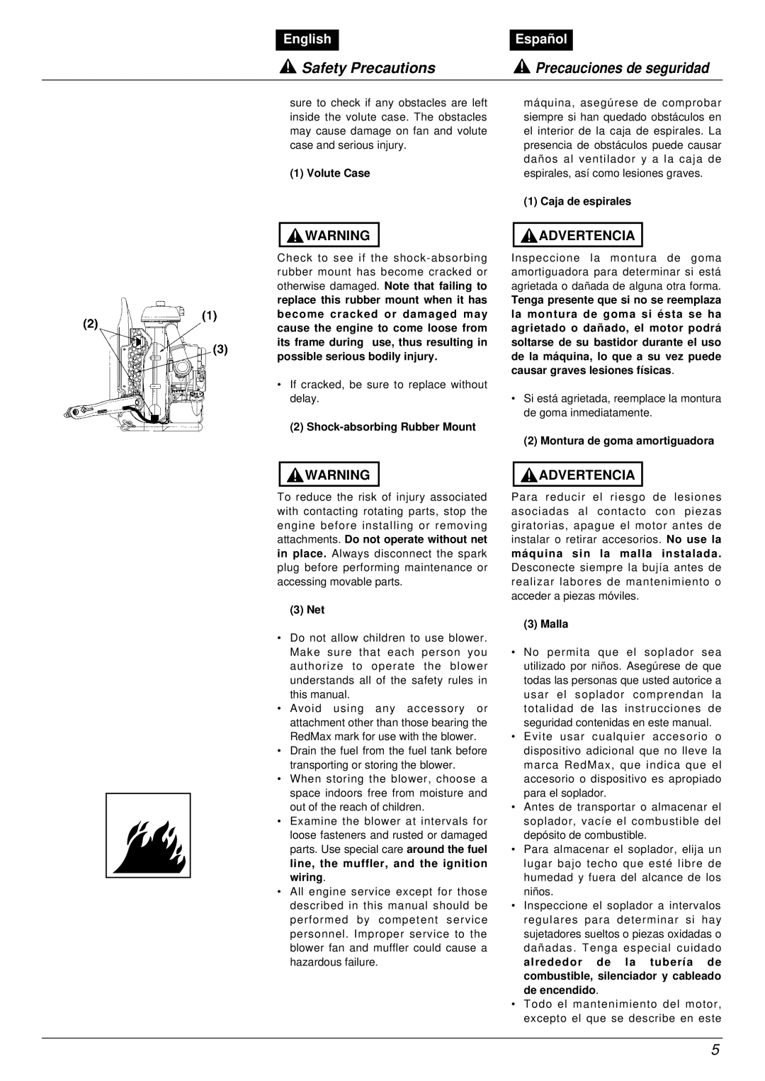 RedMax EB7001RH Volute Case, Caja de espirales, Shock-absorbing Rubber Mount, Montura de goma amortiguadora, Malla 