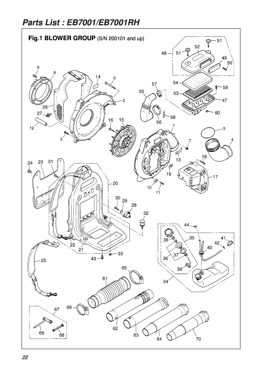 RedMax manual Parts List EB7001/EB7001RH, BLOWER GROUP S/N 200101 and up 
