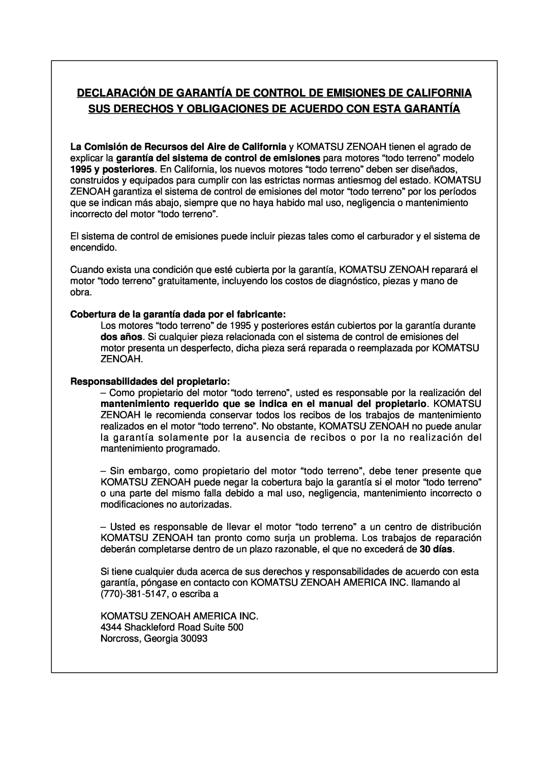 RedMax EB7001RH manual Declaración De Garantía De Control De Emisiones De California, Responsabilidades del propietario 