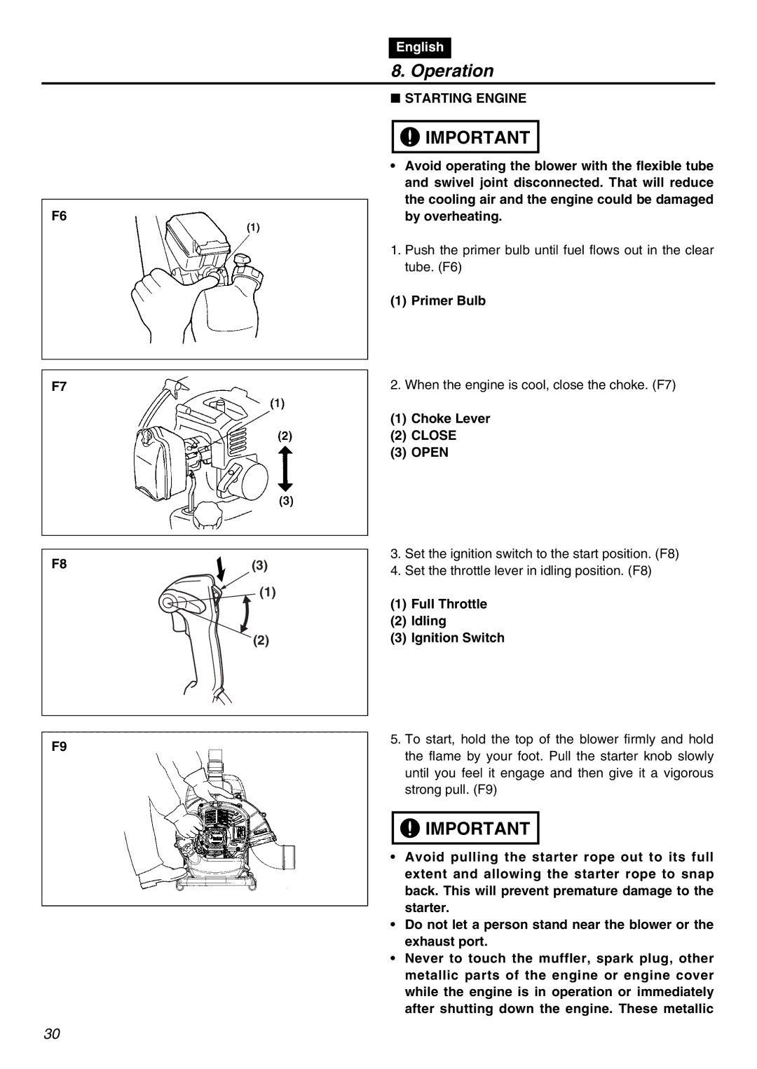 RedMax EBZ3000RH-CA manual Operation, Starting Engine, Close 