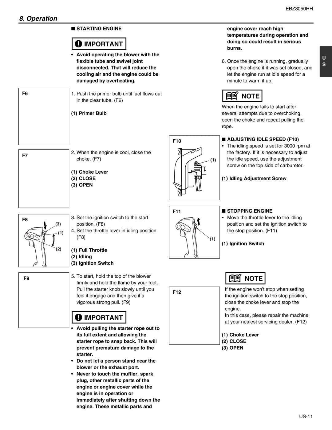 RedMax EBZ3050RH manual Operation 