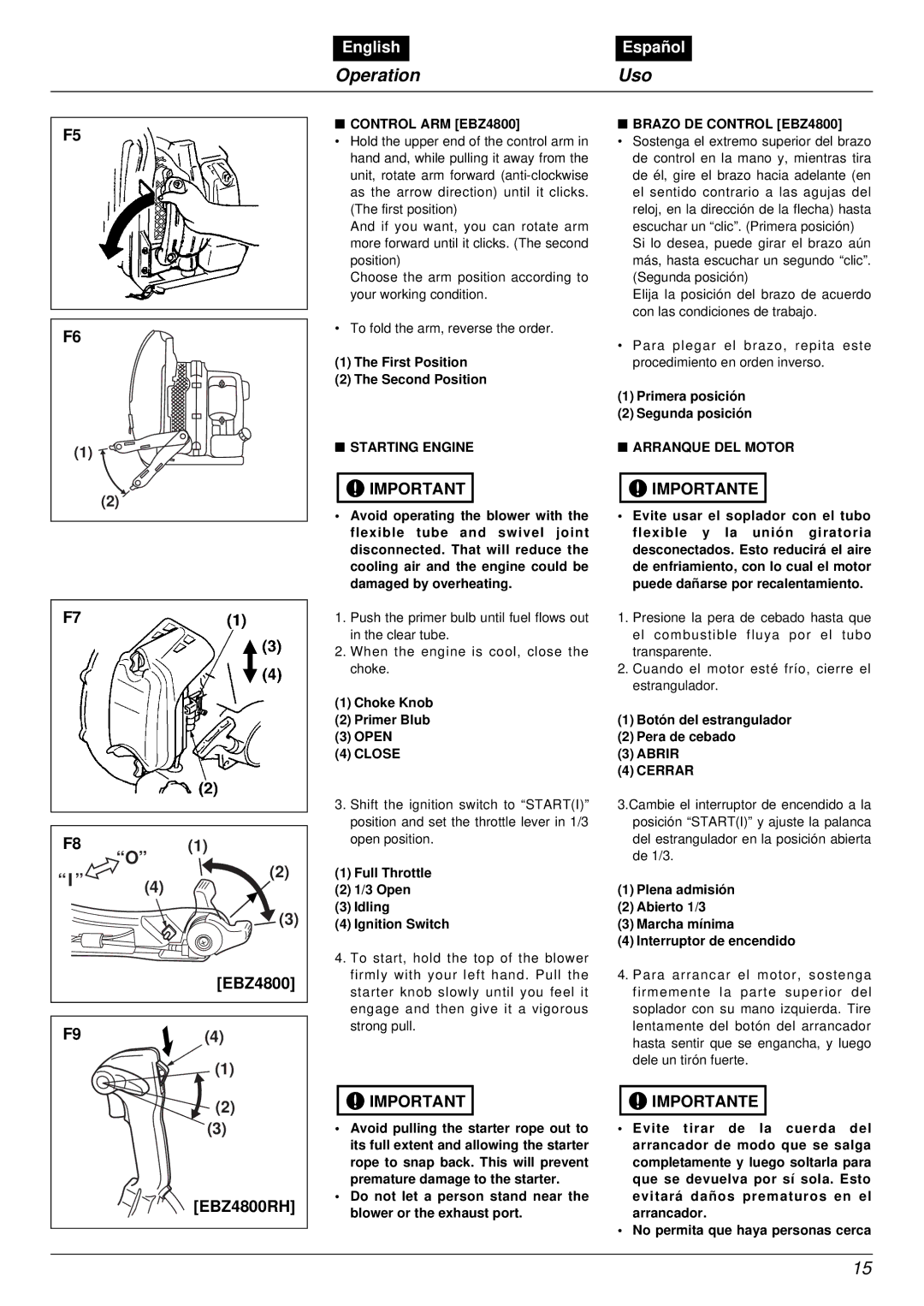 RedMax EBZ4800RH manual Operation Uso, EBZ4800 F94 