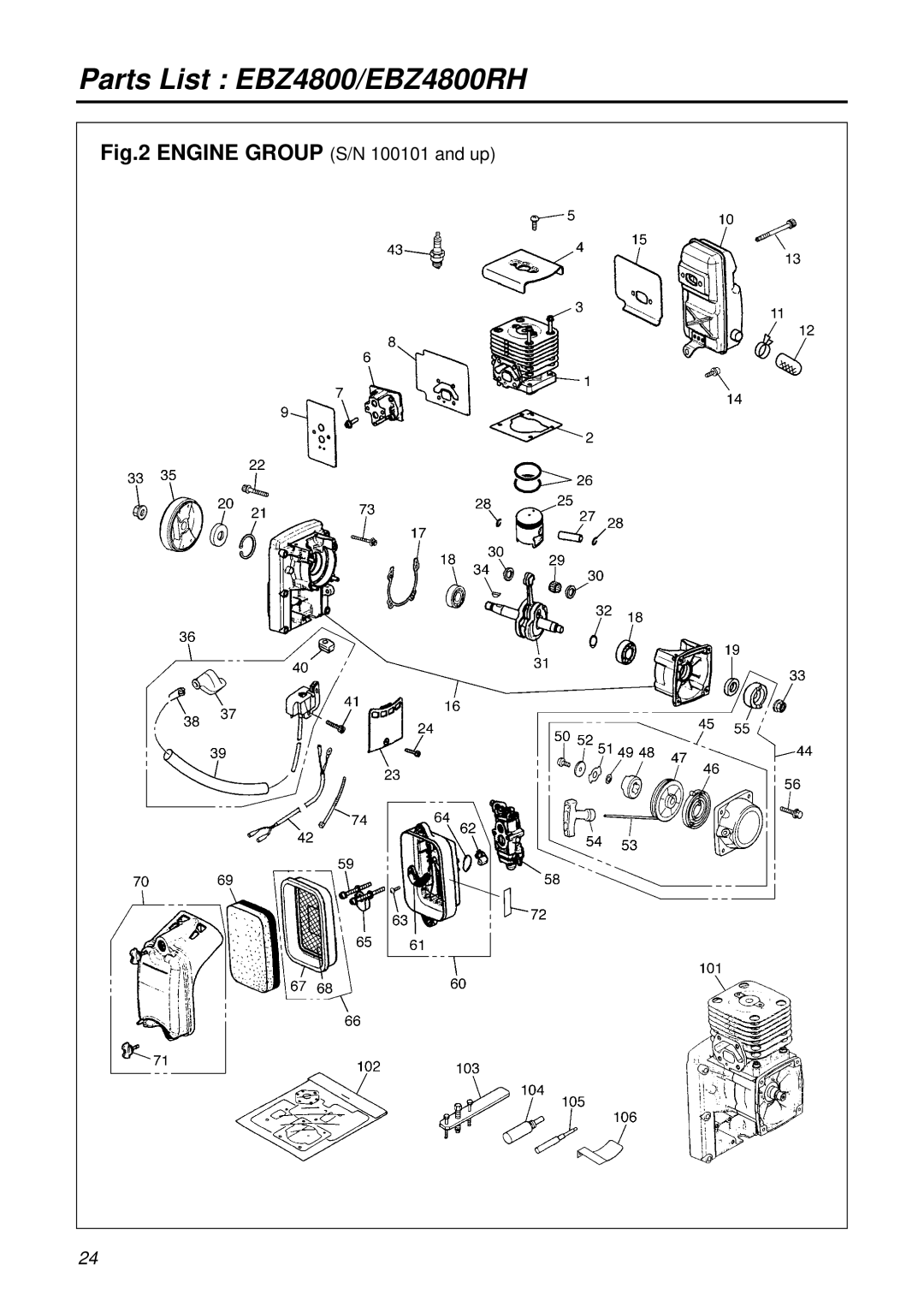 RedMax EBZ4800RH manual Engine Group S/N 100101 and up 