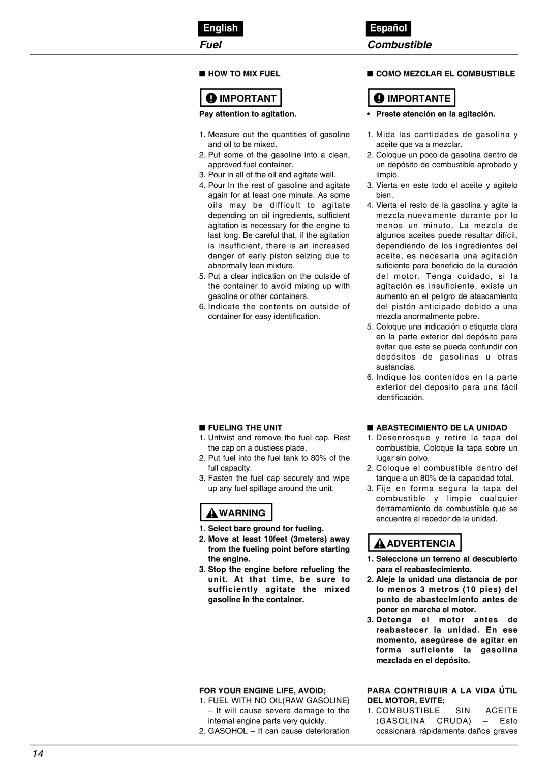 RedMax EBZ5000RH manual HOW to MIX Fuel Como Mezclar EL Combustible, Fueling the Unit, Abastecimiento DE LA Unidad 