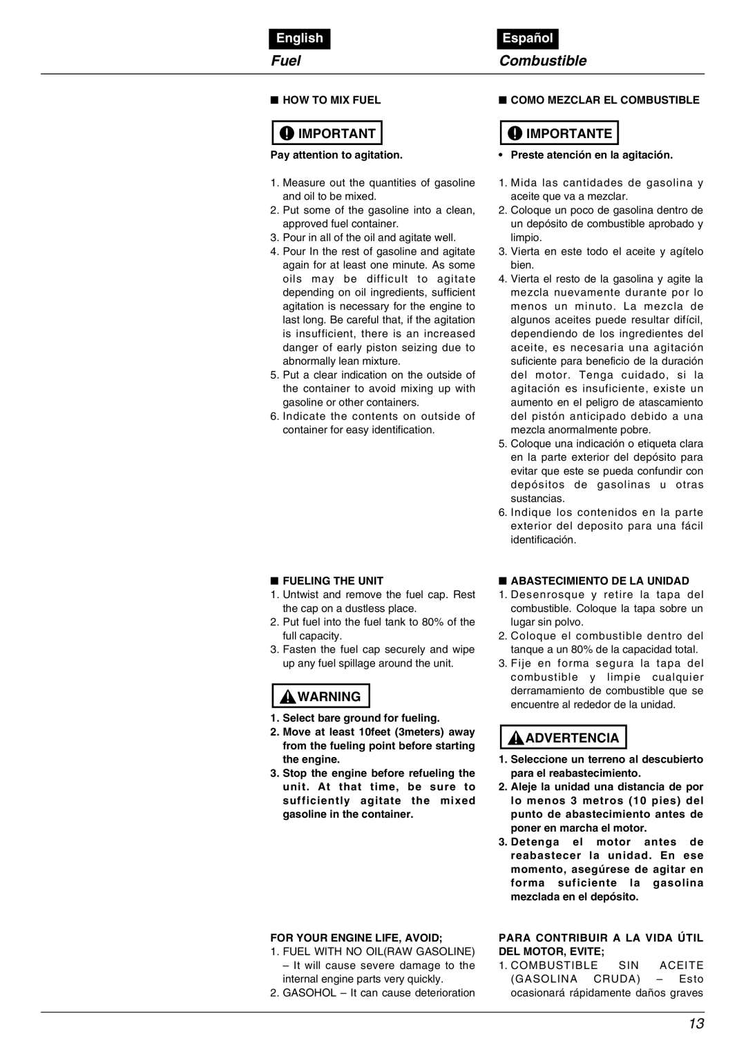 RedMax EBZ5000Q manual HOW to MIX Fuel Como Mezclar EL Combustible, Fueling the Unit, Abastecimiento DE LA Unidad 