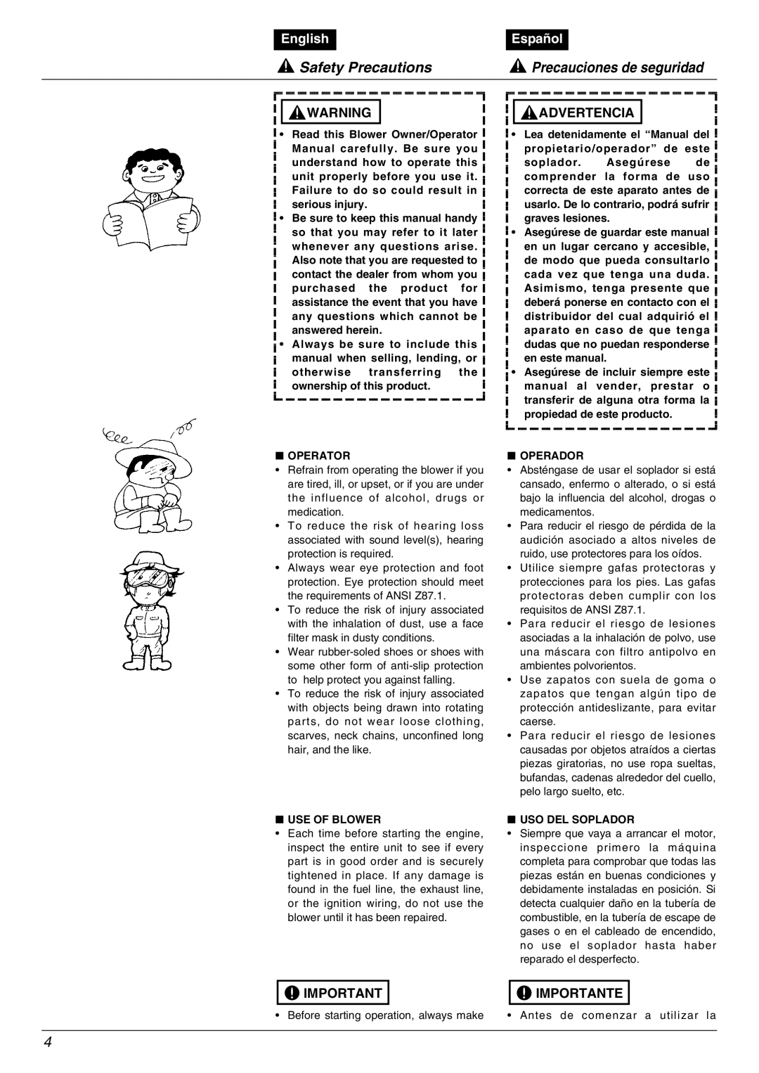 RedMax EBZ5000Q manual Operator, Operador, USE of Blower, USO DEL Soplador 