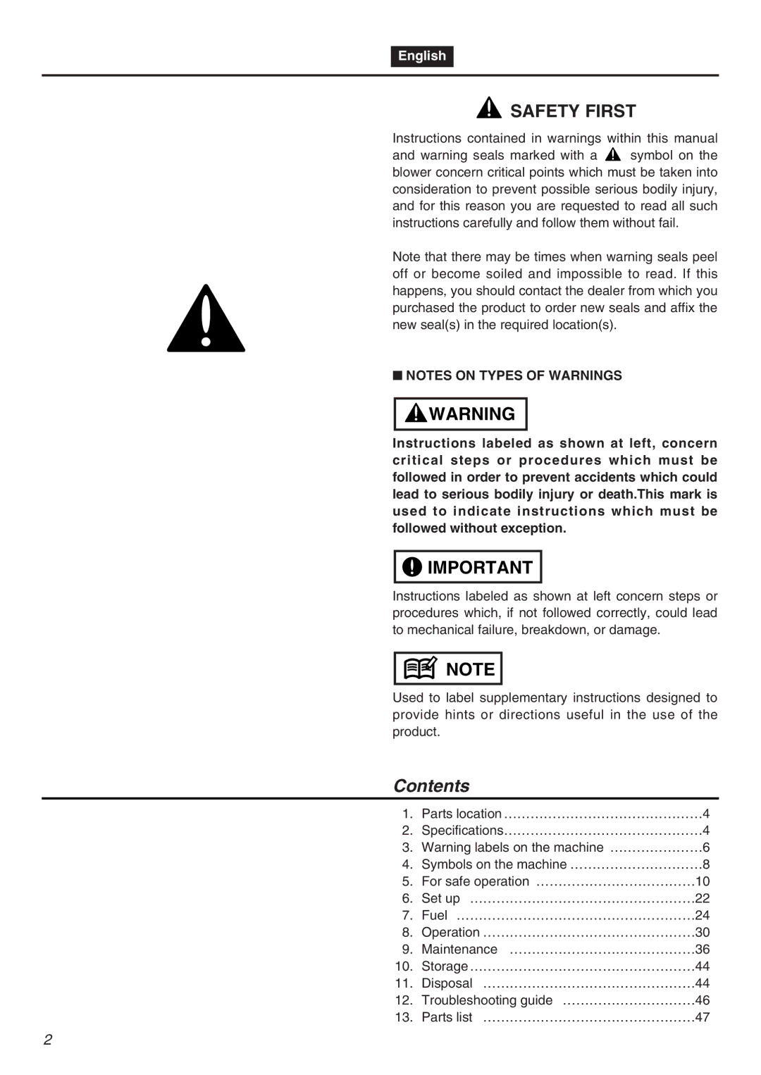 RedMax EBZ5100Q manual Contents 