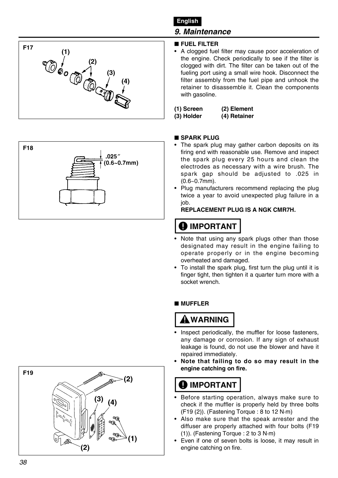 RedMax EBZ5100RH-CA, EBZ5100-CA manual Fuel Filter, Spark Plug, Replacement Plug is a NGK CMR7H, Muffler 