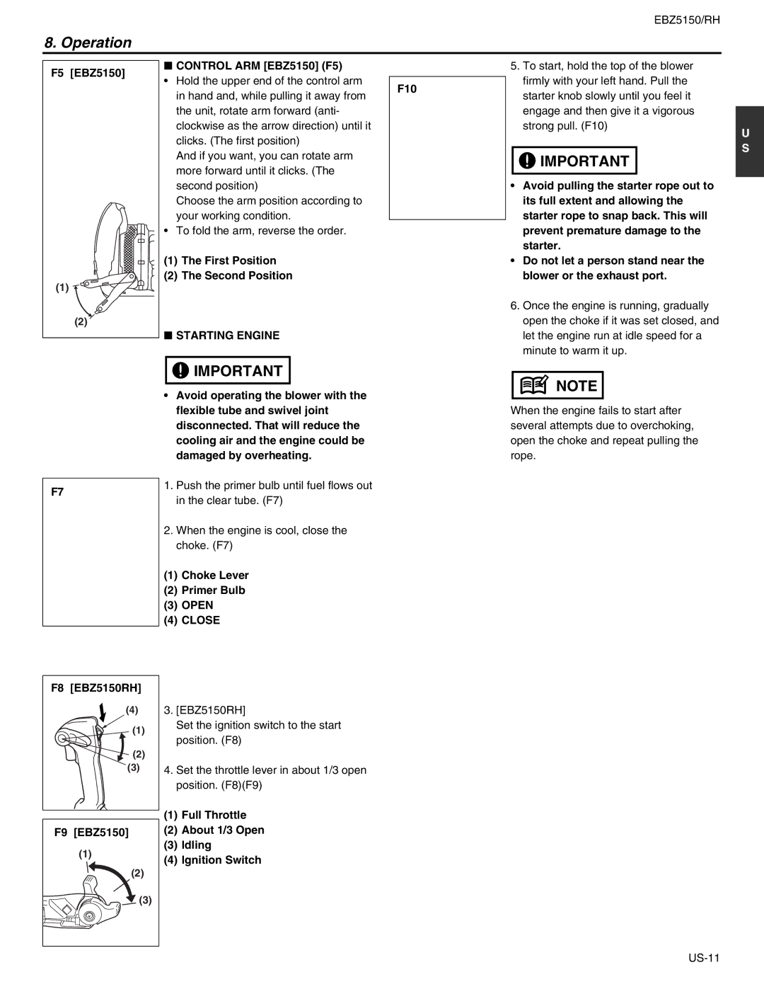 RedMax EBZ5150RH manual Operation, Starting Engine, Close 