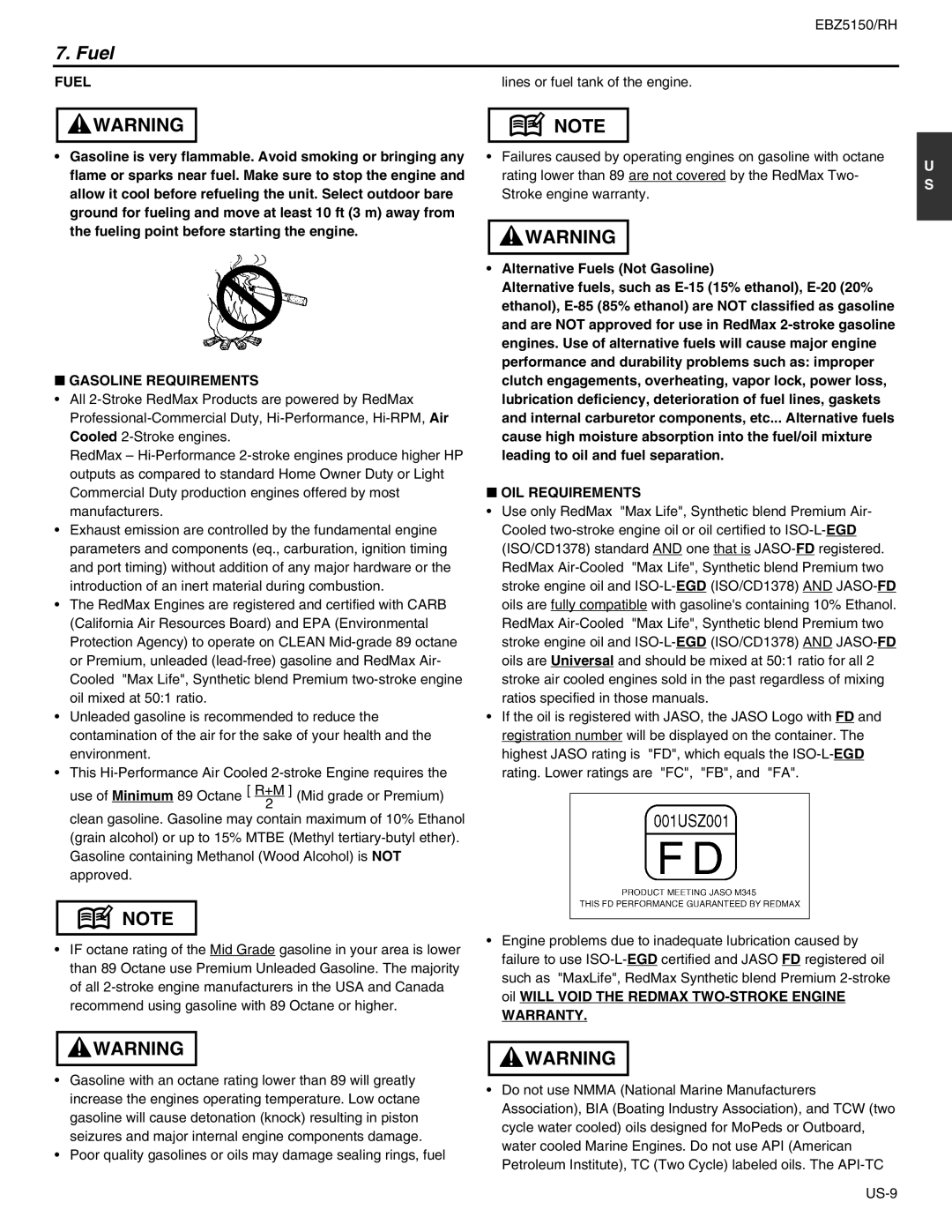 RedMax EBZ5150RH manual Fuel, Gasoline Requirements, OIL Requirements, Warranty 