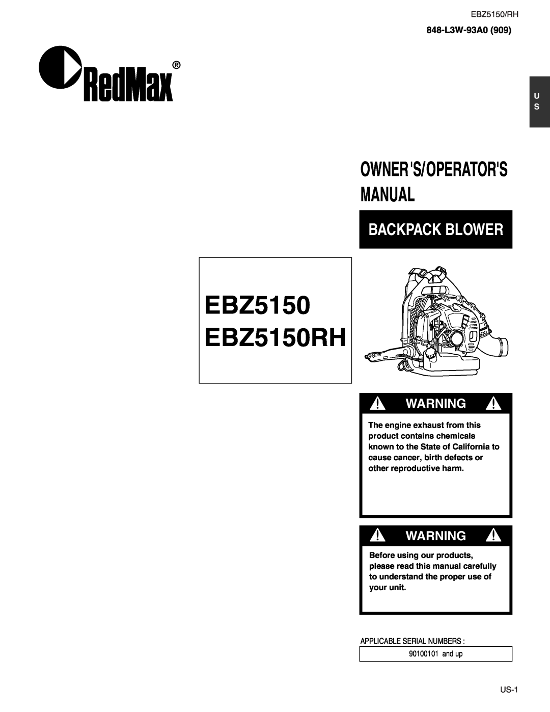 RedMax manual 848-L3W-93A0, EBZ5150 EBZ5150RH, Manual, Owners/Operators, Backpack Blower 