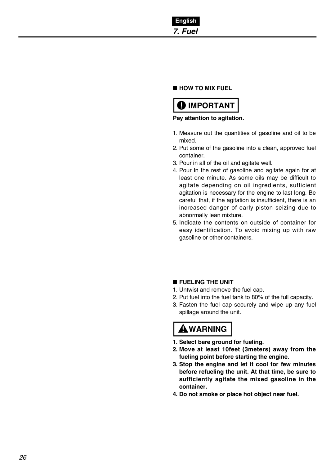 RedMax EBZ7001RH-CA, EBZ7001-CA manual HOW to MIX Fuel, Pay attention to agitation, Fueling the Unit 