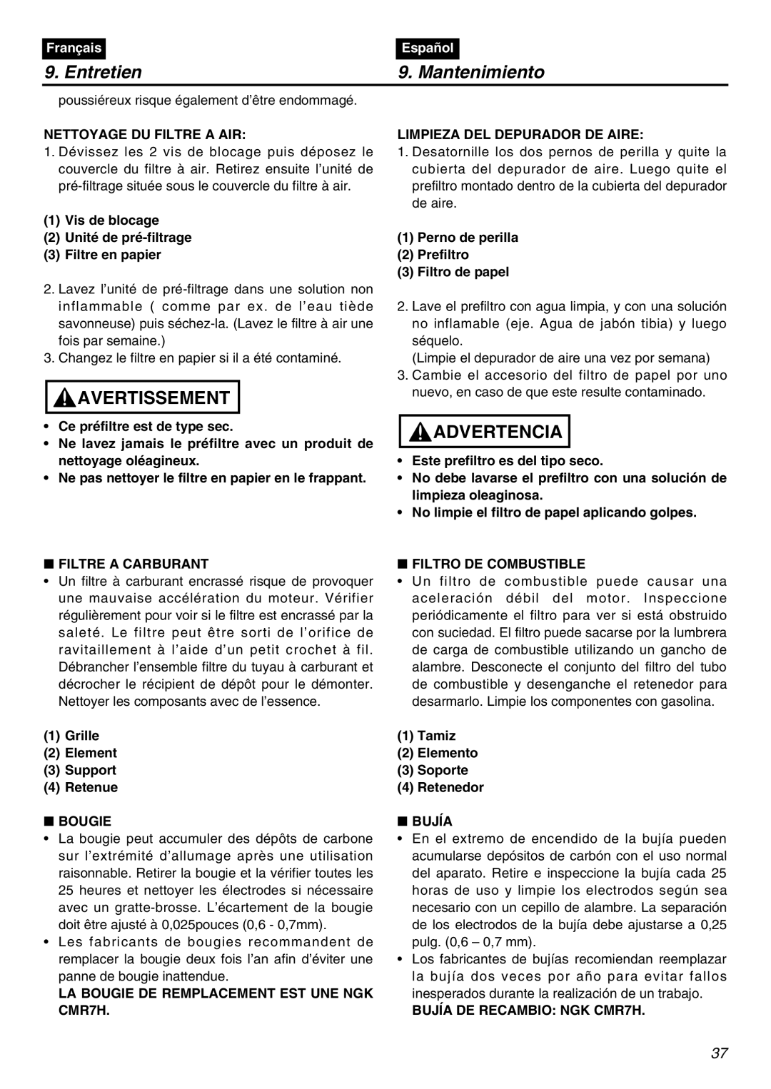 RedMax EBZ7001-CA Nettoyage DU Filtre a AIR, Filtre a Carburant, Limpieza DEL Depurador DE Aire, Filtro DE Combustible 