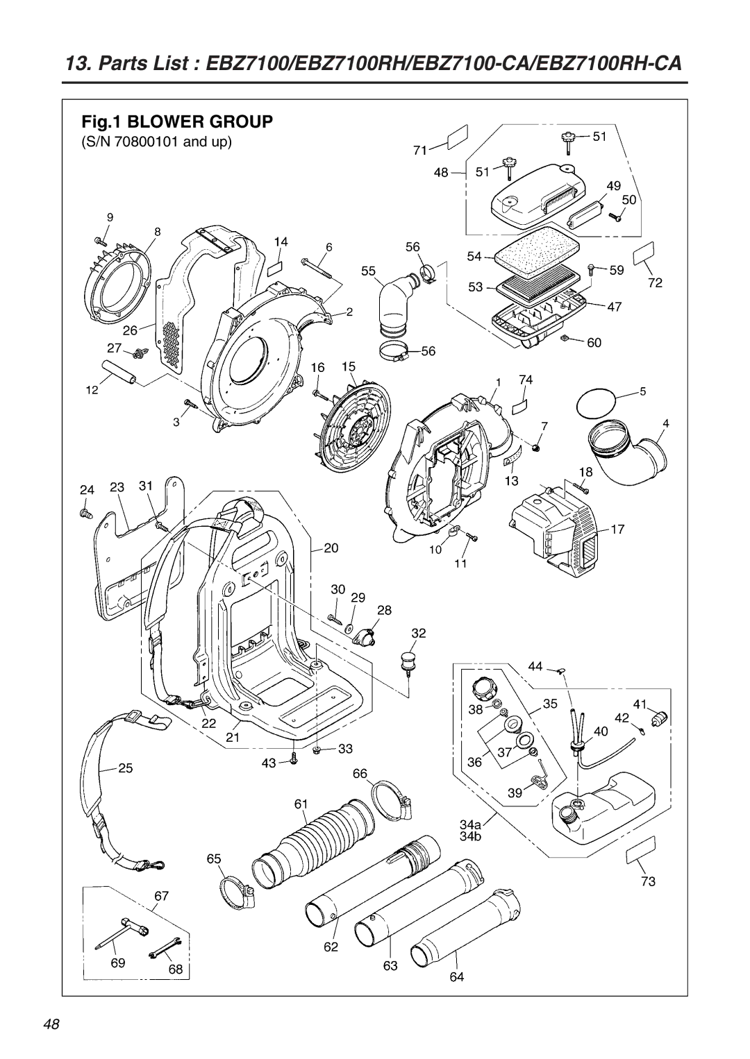 RedMax manual Parts List EBZ7100/EBZ7100RH/EBZ7100-CA/EBZ7100RH-CA 