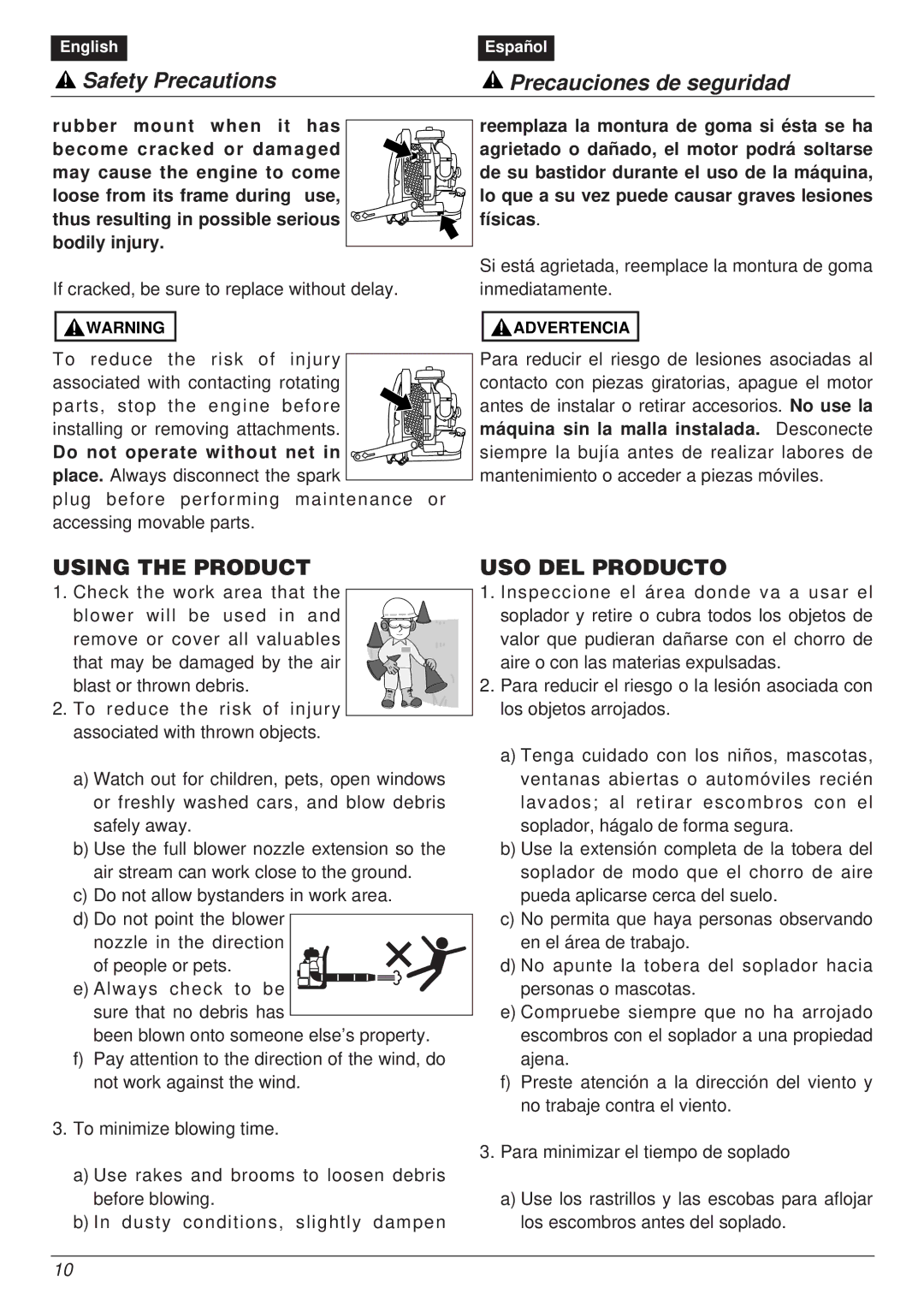 RedMax EBZ8000RH manual Using the Product, USO DEL Producto 