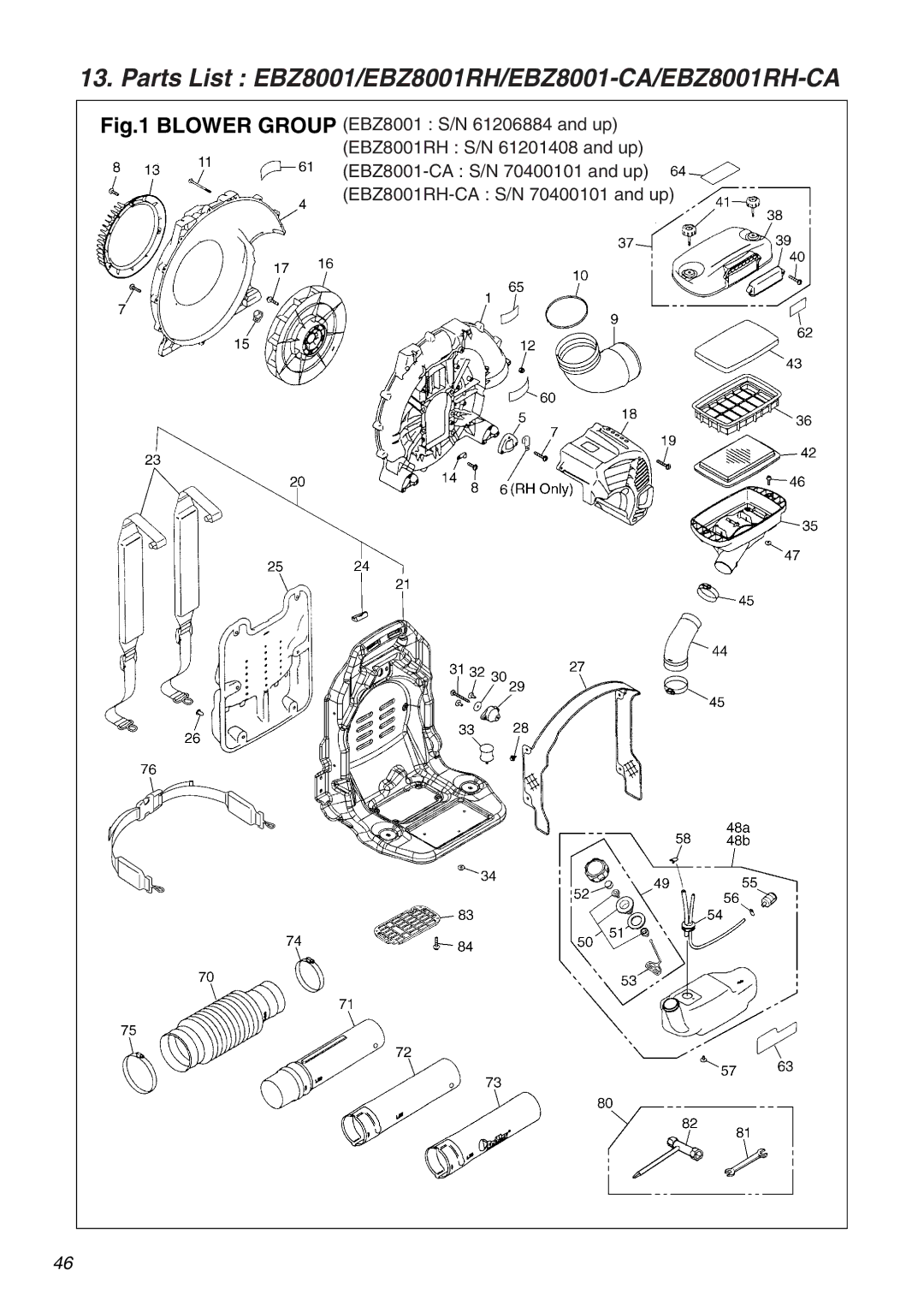 RedMax manual Parts List EBZ8001/EBZ8001RH/EBZ8001-CA/EBZ8001RH-CA 