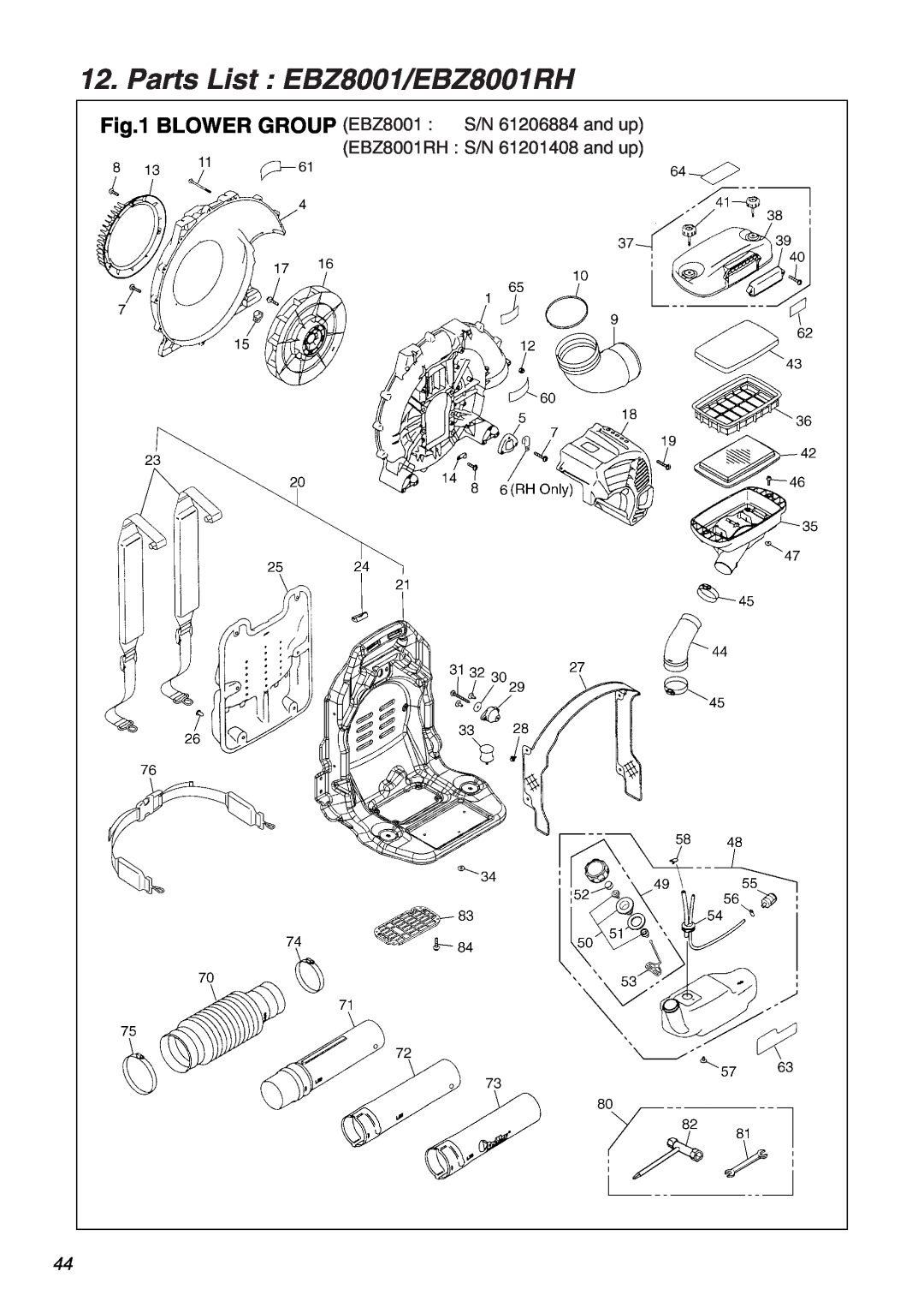 RedMax manual Parts List EBZ8001/EBZ8001RH 