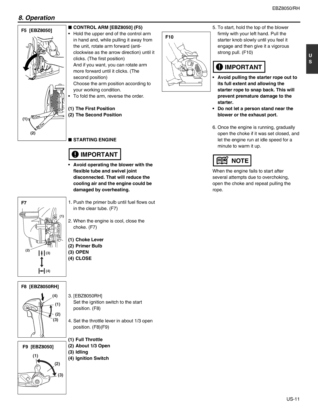 RedMax EBZ8050RH manual Operation, Starting Engine, Close 