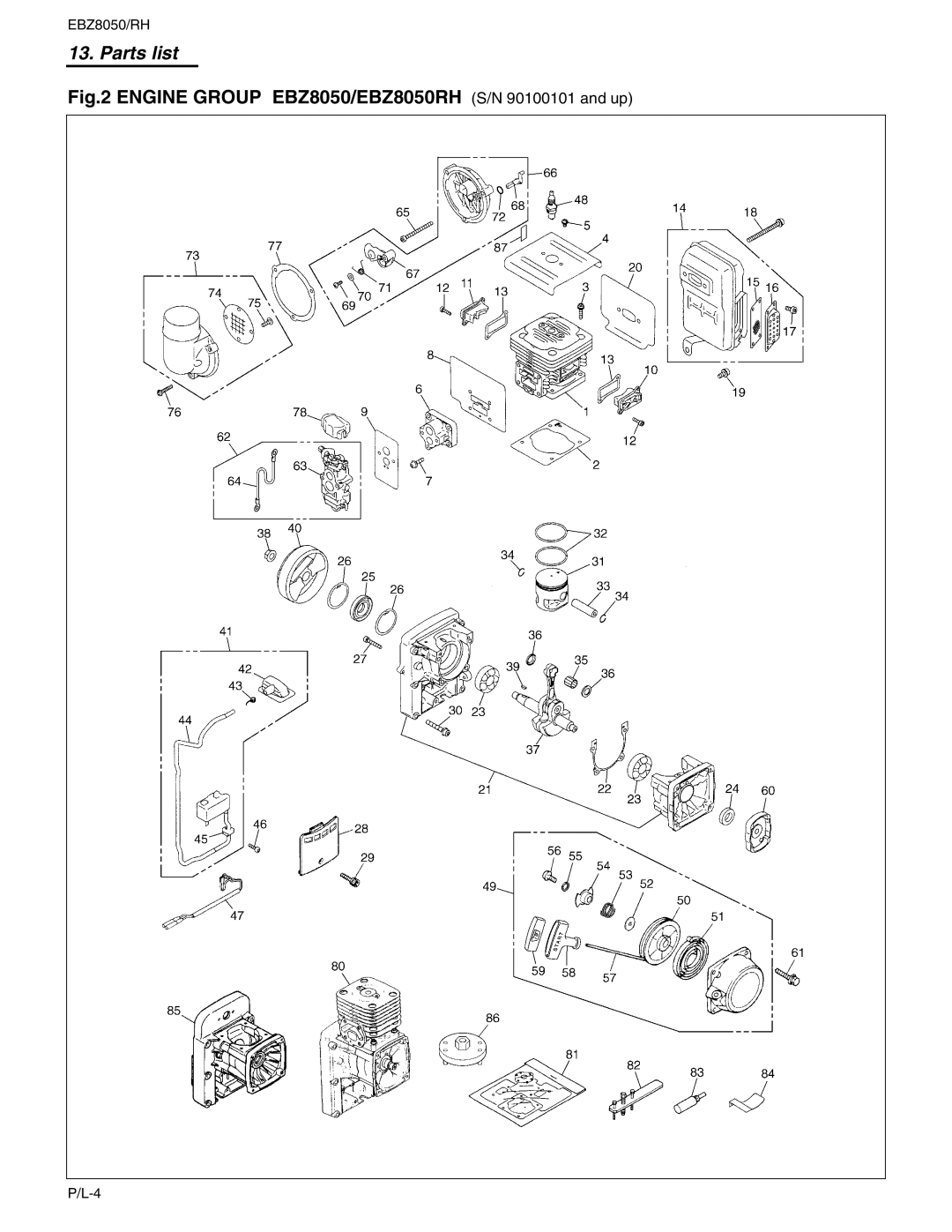 RedMax manual Engine Group EBZ8050/EBZ8050RH S/N 90100101 and up 