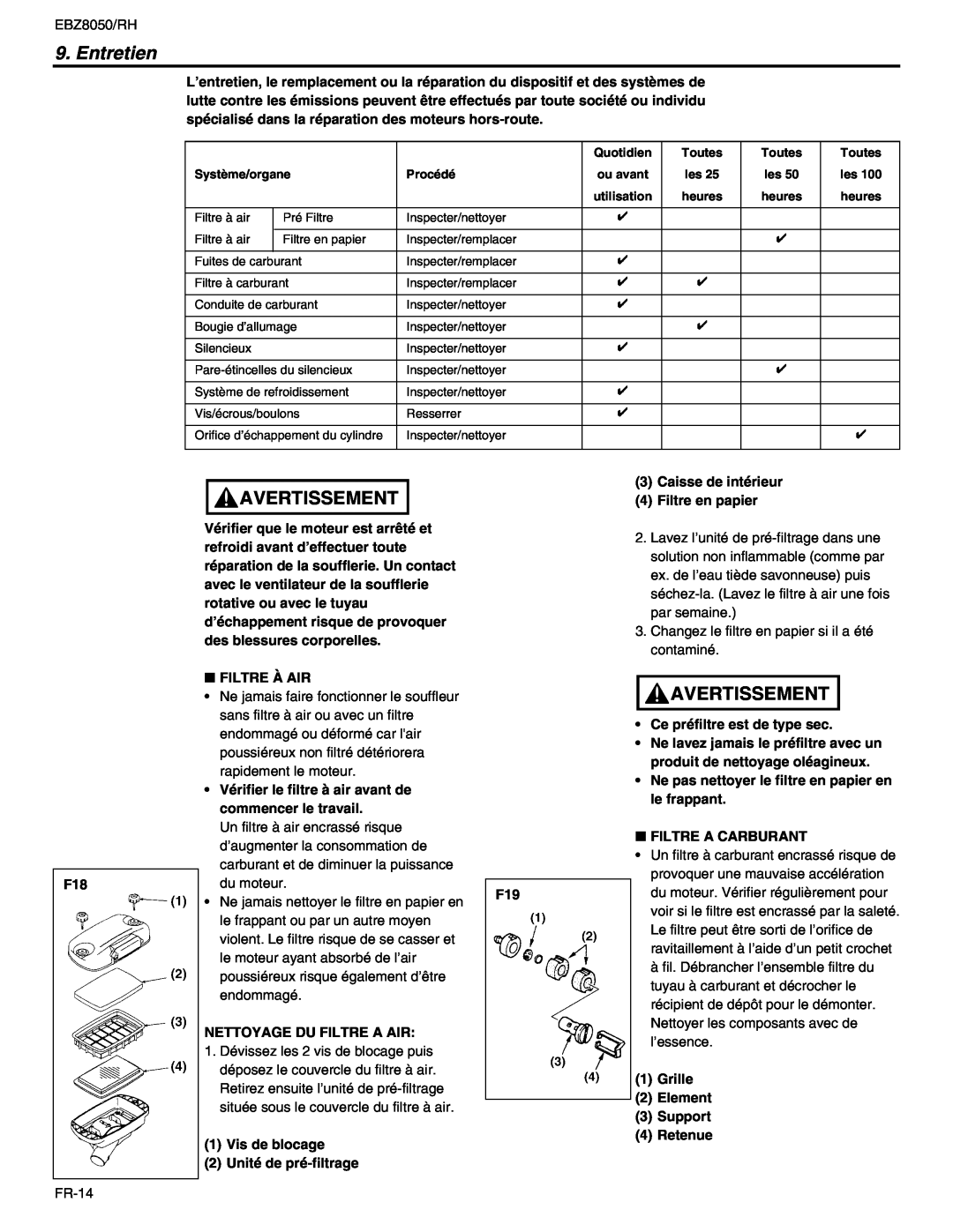 RedMax EBZ8050RH manual Entretien, Avertissement 