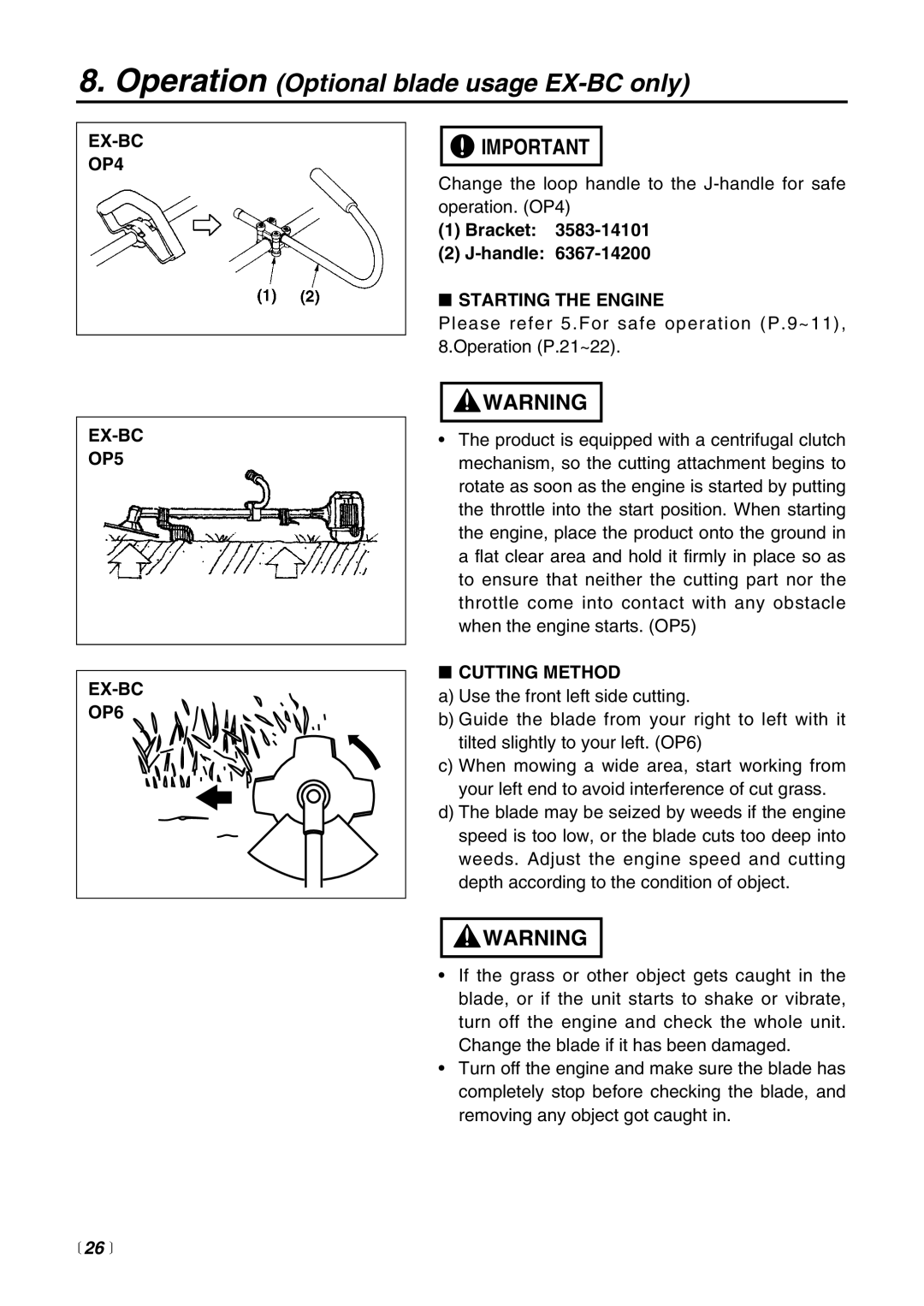 RedMax manual EX-BC OP4 EX-BC OP5 EX-BC OP6, Bracket Handle, Cutting Method,  26  