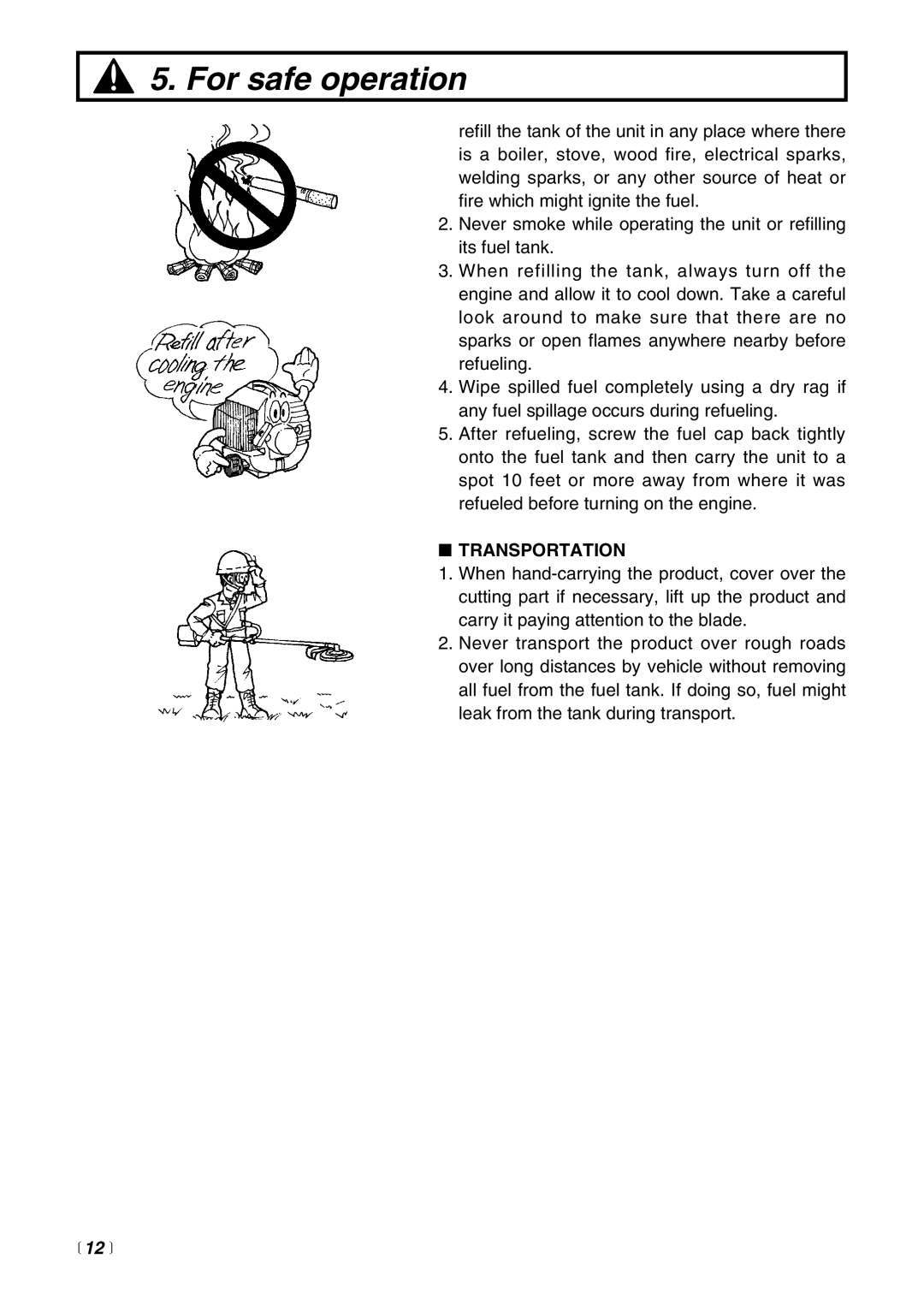 RedMax EX-BC manual  12 , For safe operation, Transportation 
