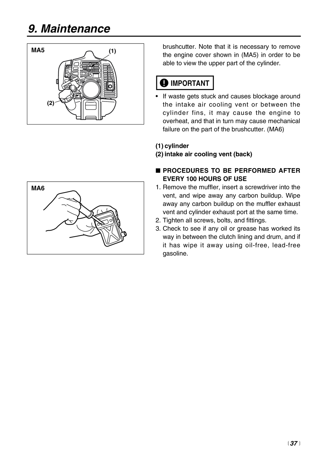 RedMax EX-BC manual  37 , Maintenance, MA51, cylinder 2 intake air cooling vent back 