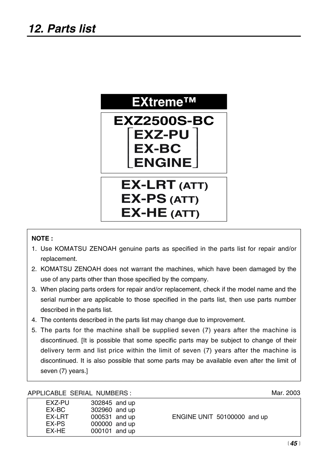 RedMax EX-BC manual Parts list, EXtreme, EXZ2500S-BC EXZ-PU ,  Ex-Bc   Engine, Ex-Lrt Att Ex-Ps Att Ex-He Att 