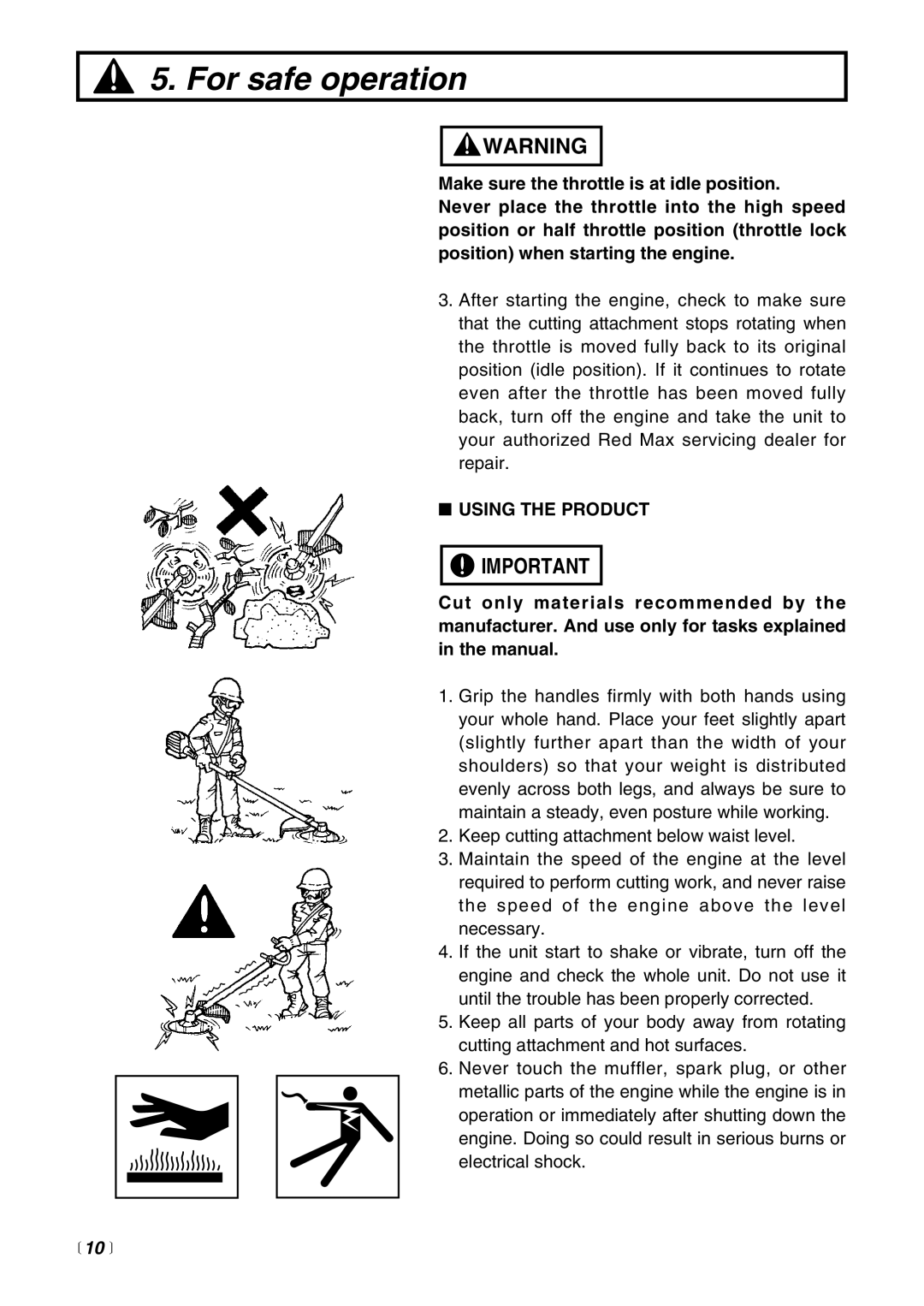 RedMax EXZ-PU, EX-HE, EX2-BC, EX-PS, EX-LRT manual Using the Product,  10  