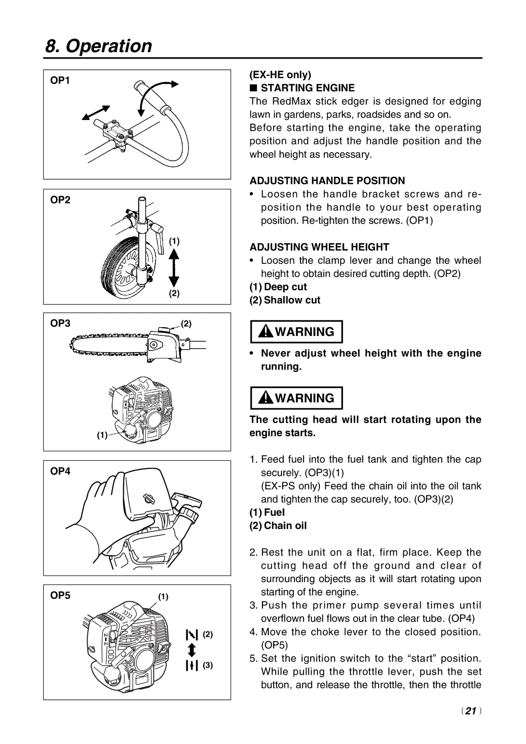 RedMax EX-HE, EXZ-PU, EX2-BC, EX-PS, EX-LRT manual Operation,  21  