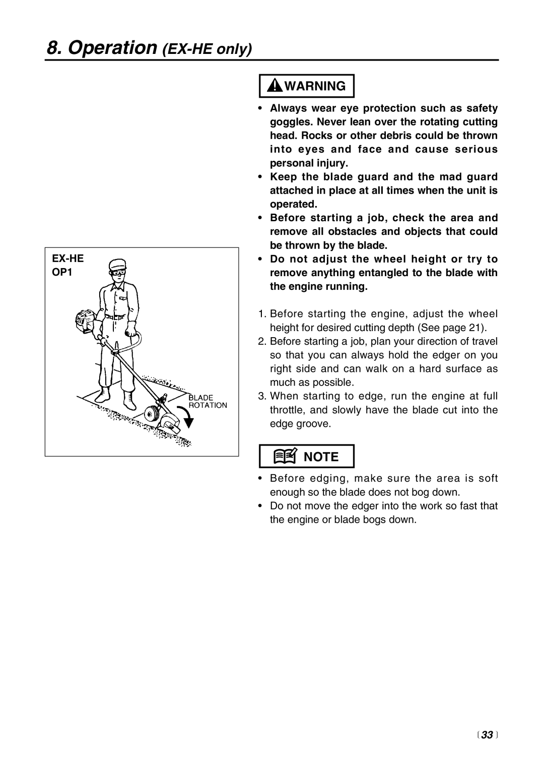 RedMax EX-PS, EXZ-PU, EX2-BC, EX-LRT manual Operation EX-HE only, EX-HE OP1,  33  