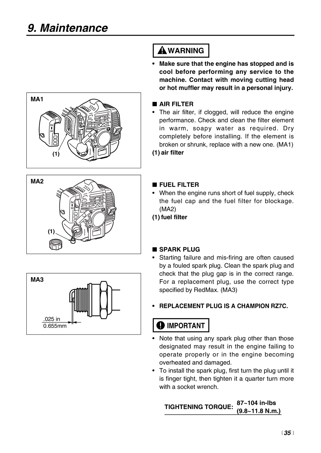 RedMax EXZ-PU, EX-HE, EX2-BC, EX-PS, EX-LRT manual  35  